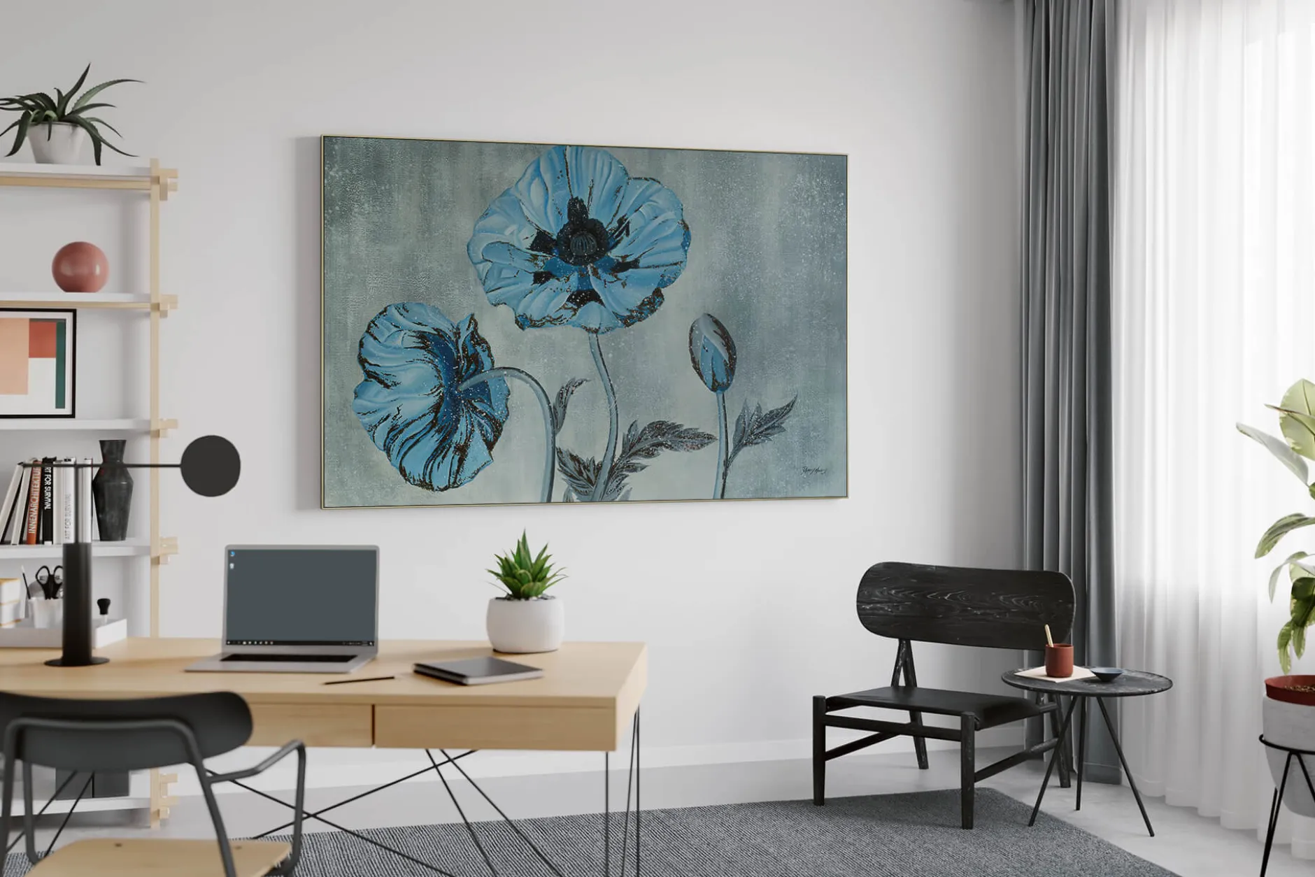 Öl Gemälde 'Poppy Blues' | Handgemaltes Unikat