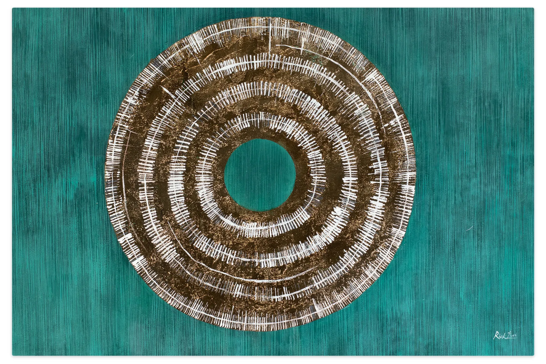 Öl Gemälde 'Solar Disk on Emerald' | Handgemaltes Unikat