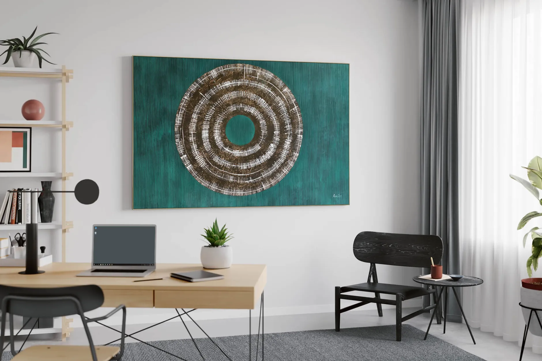 Öl Gemälde 'Solar Disk on Emerald' | Handgemaltes Unikat