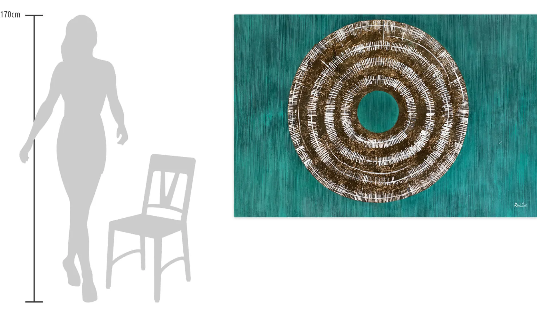 Öl Gemälde 'Solar Disk on Emerald' | Handgemaltes Unikat