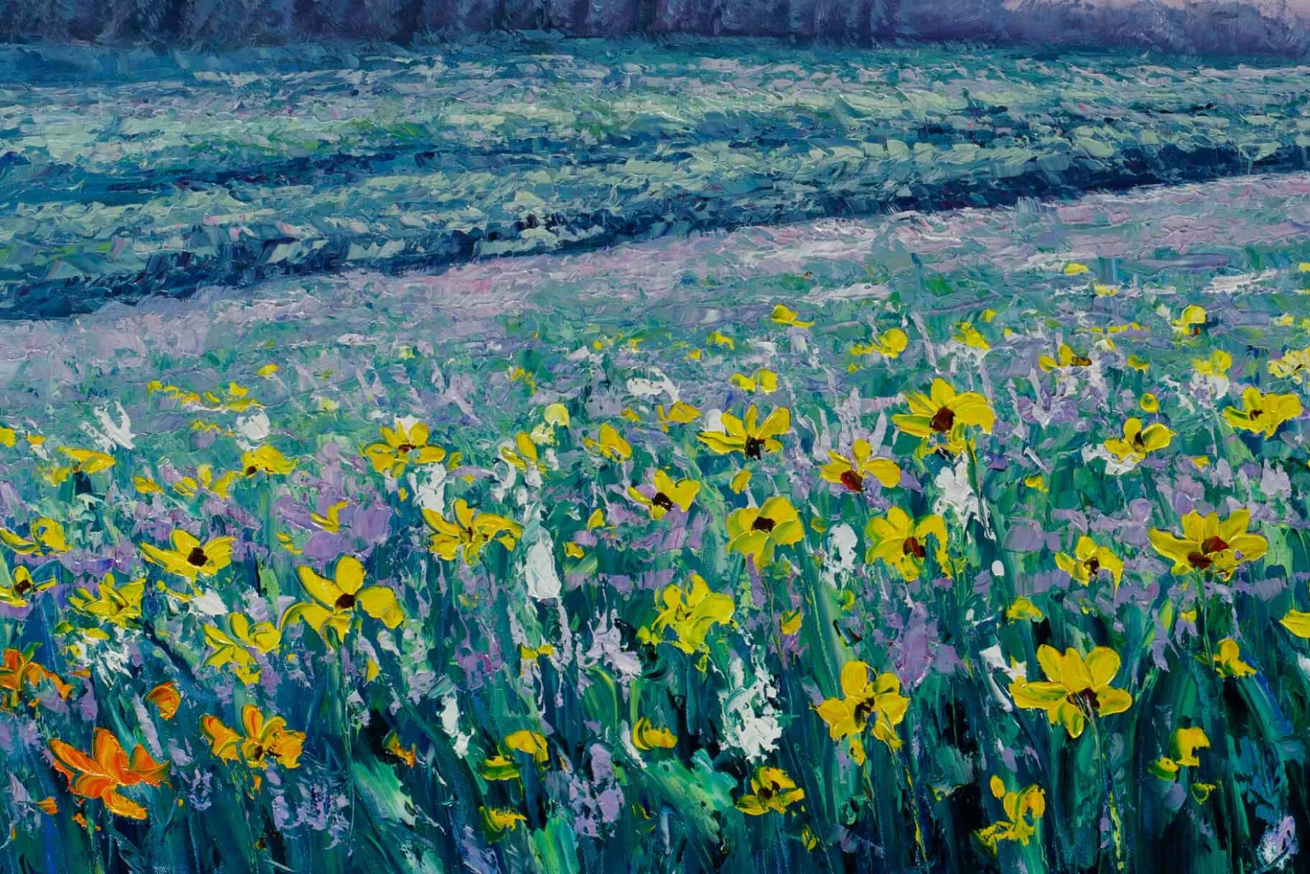 Öl Gemälde 'Violet Meadow' | Handgemaltes Unikat