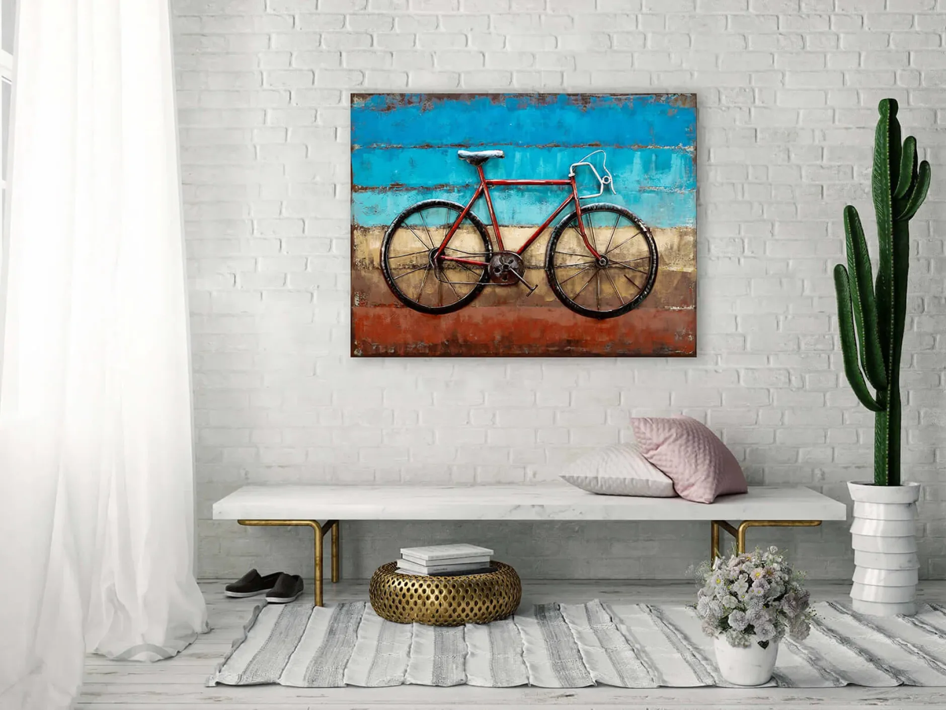 Metallbild 3D 'Cycling to the Beach' 100x70x5cm