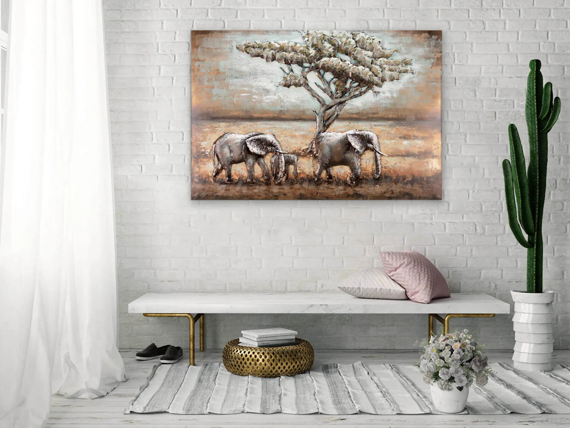 Metallbild 3D 'Elefanten in Afrika' 100x70x5cm
