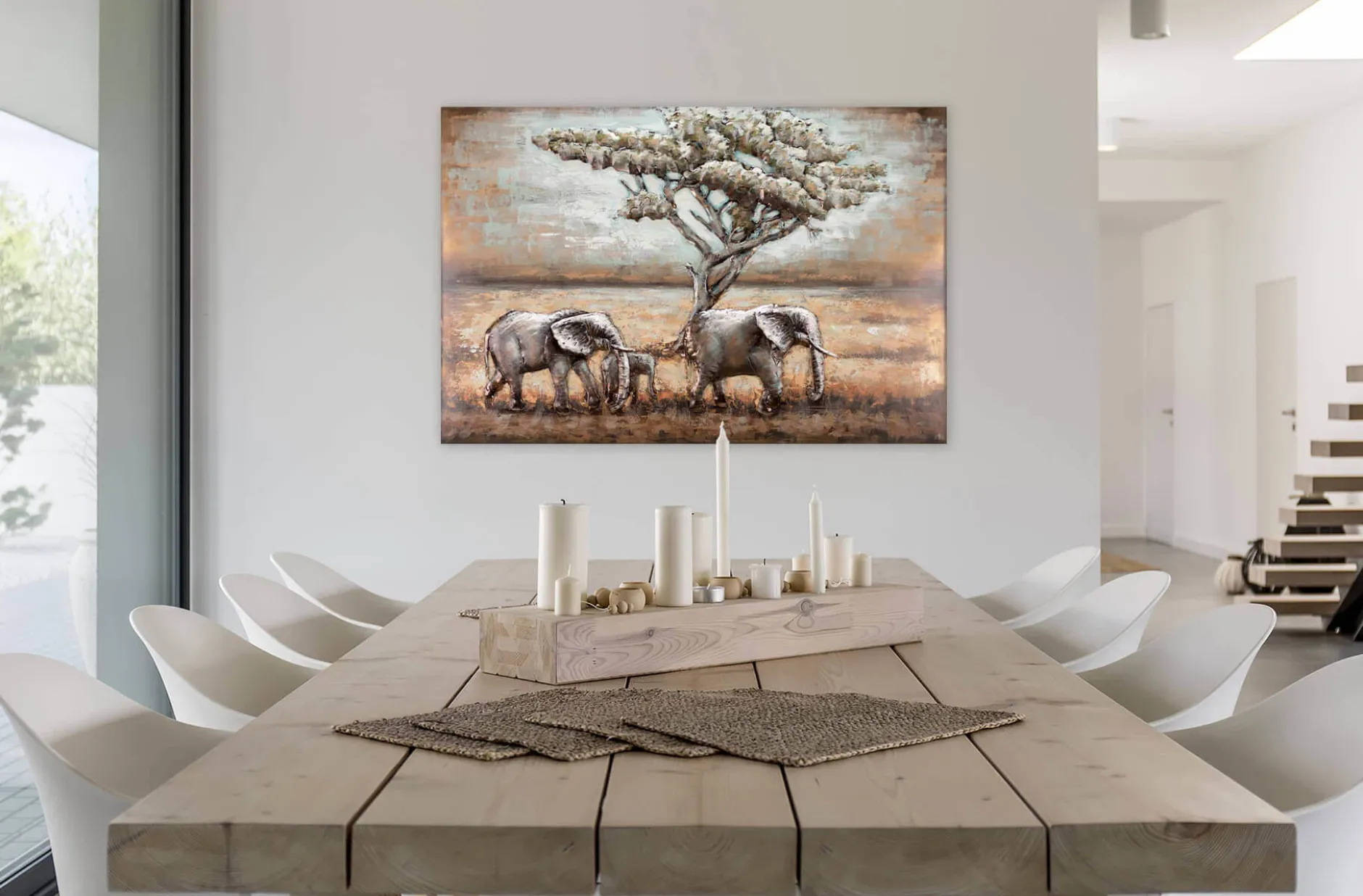 Metallbild 3D 'Elefanten in Afrika' 100x70x5cm