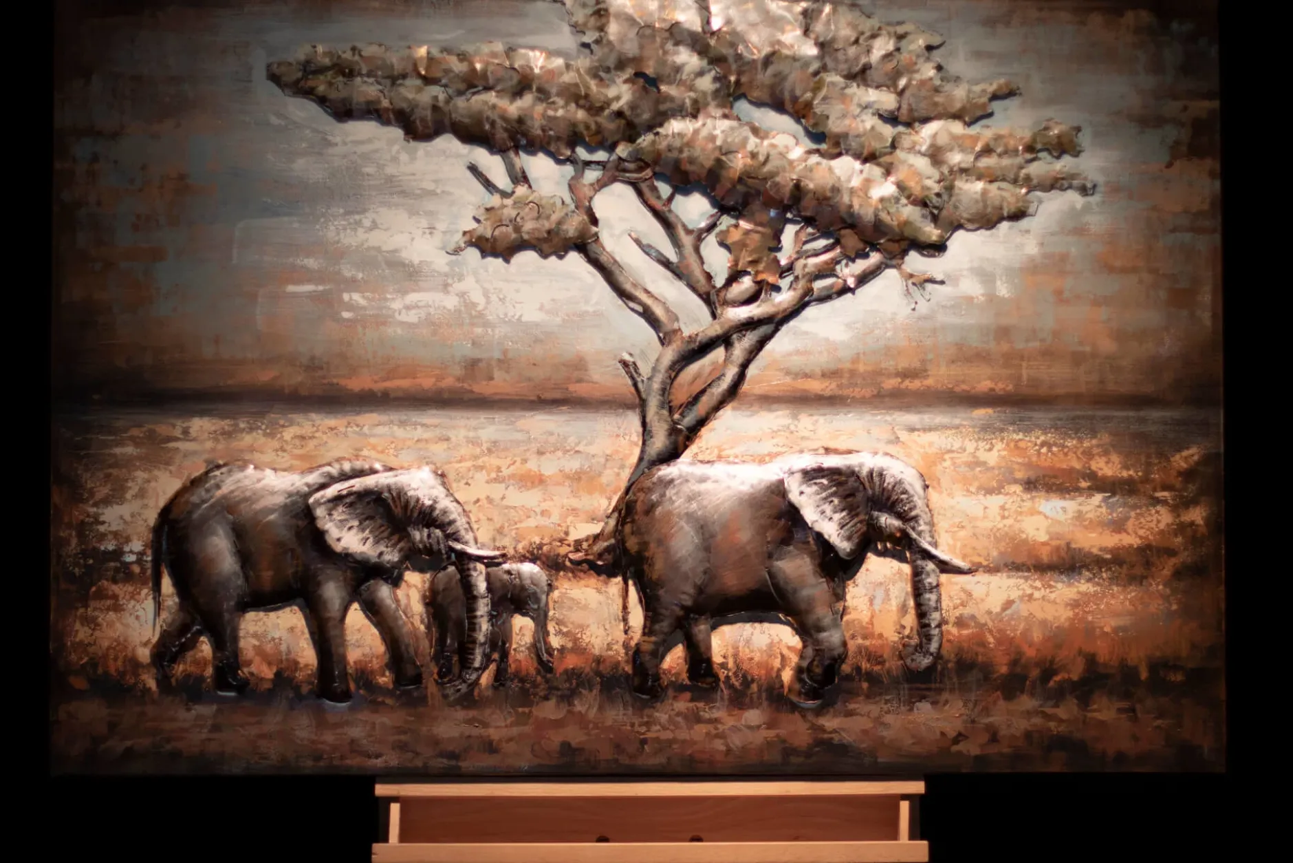 Metallbild 3D 'Elefanten in Afrika' 100x70x5cm