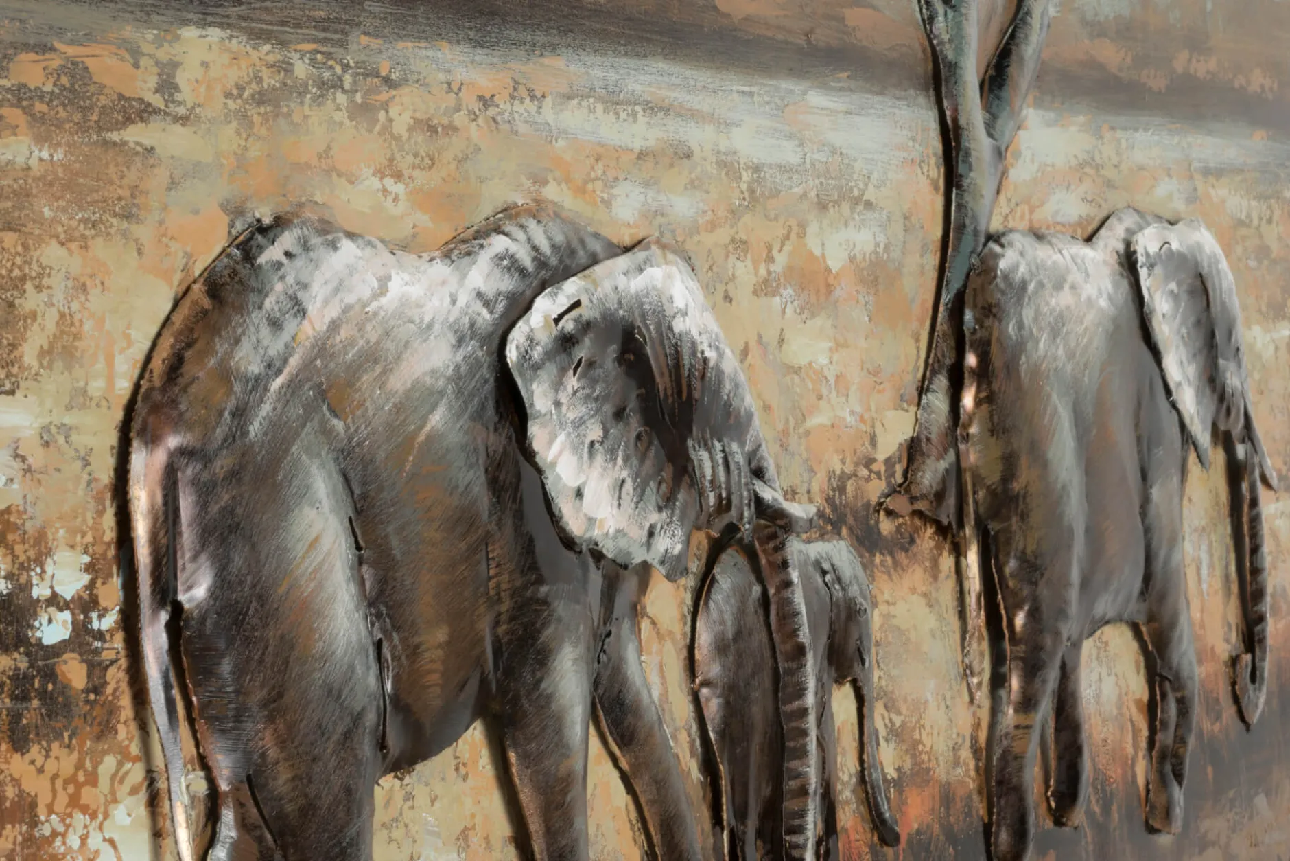 Metallbild 3D 'Elefanten in Afrika' 100x70x5cm