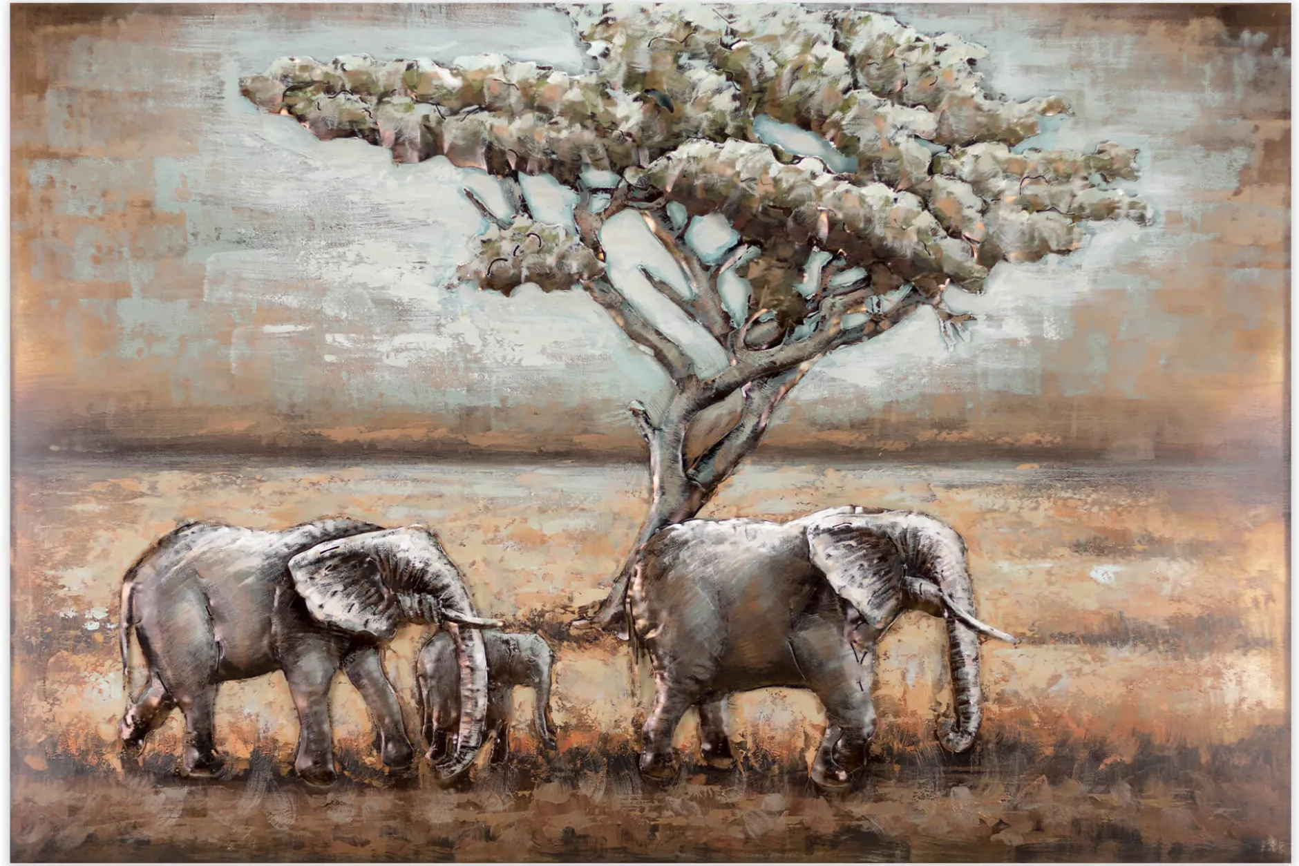 Metallbild 3D 'Elefanten in Afrika' 100x70x5cm