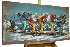 Metallbild 3D 'Lustige Skifahrt' 120x60x6cm