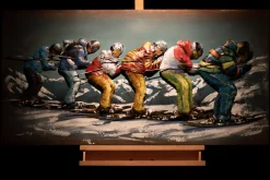 Metallbild 3D 'Lustige Skifahrt' 120x60x6cm
