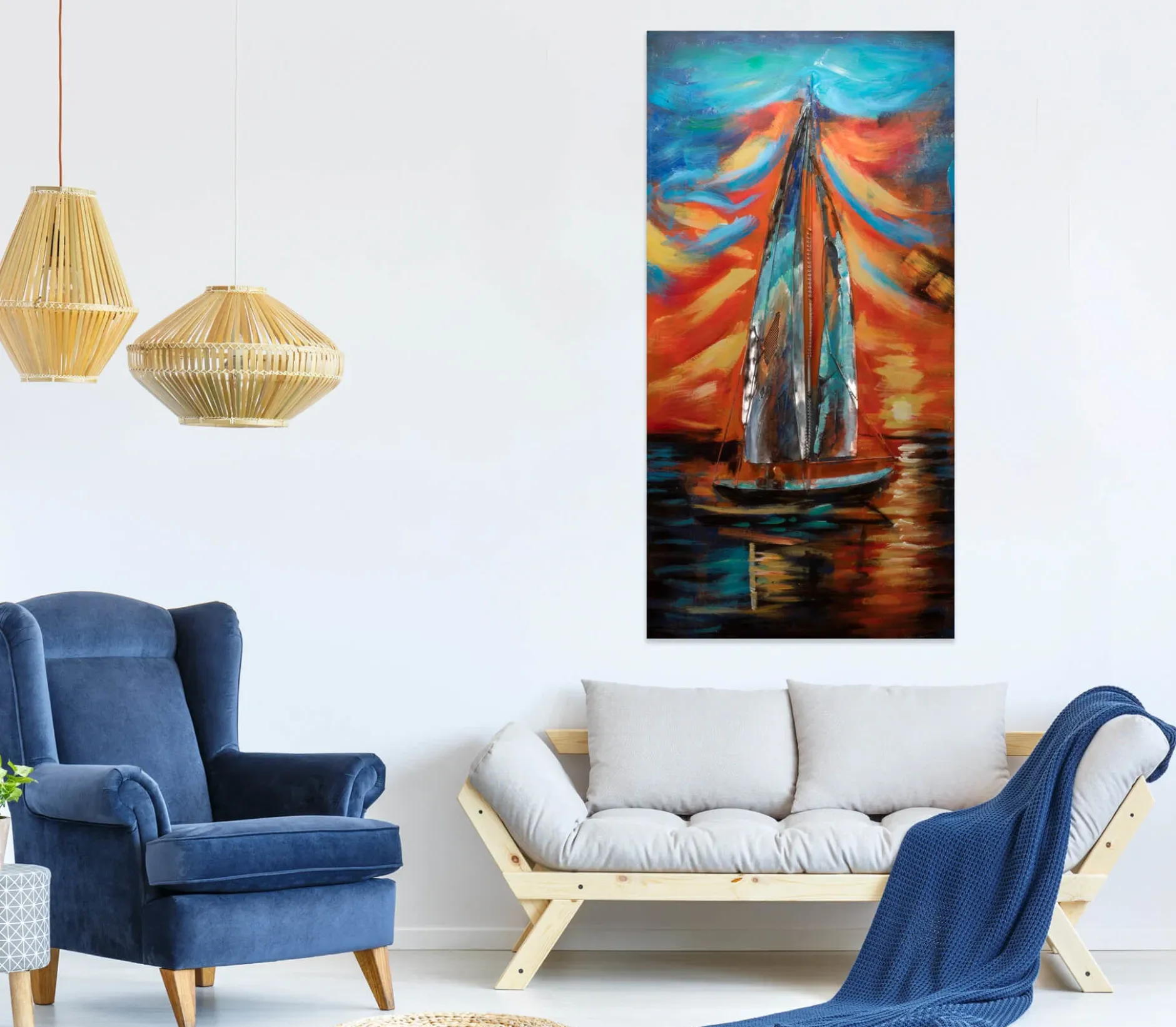 Metallbild 3D 'Nubes Rojas' 60x120x5cm
