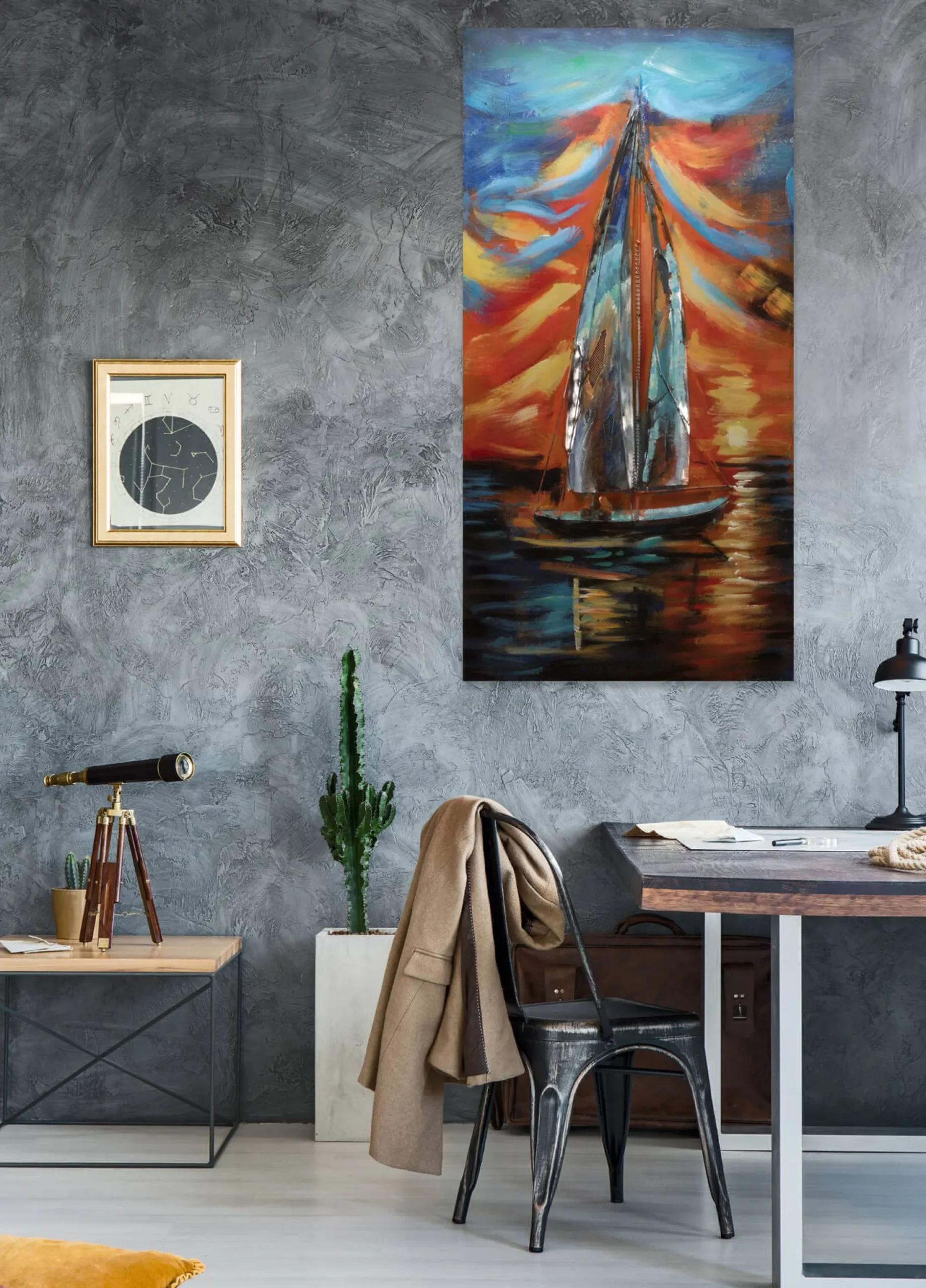 Metallbild 3D 'Nubes Rojas' 60x120x5cm