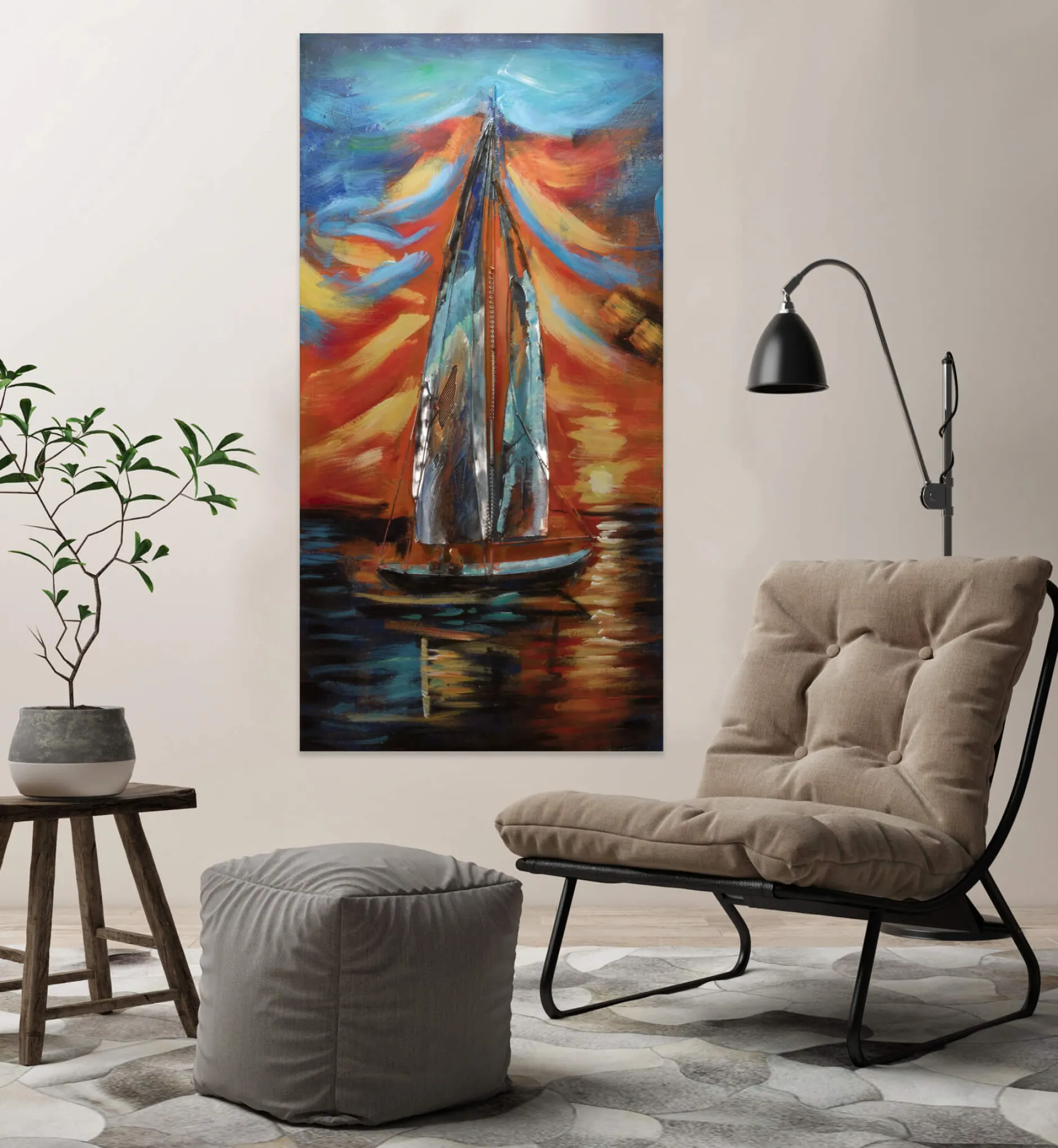 Metallbild 3D 'Nubes Rojas' 60x120x5cm