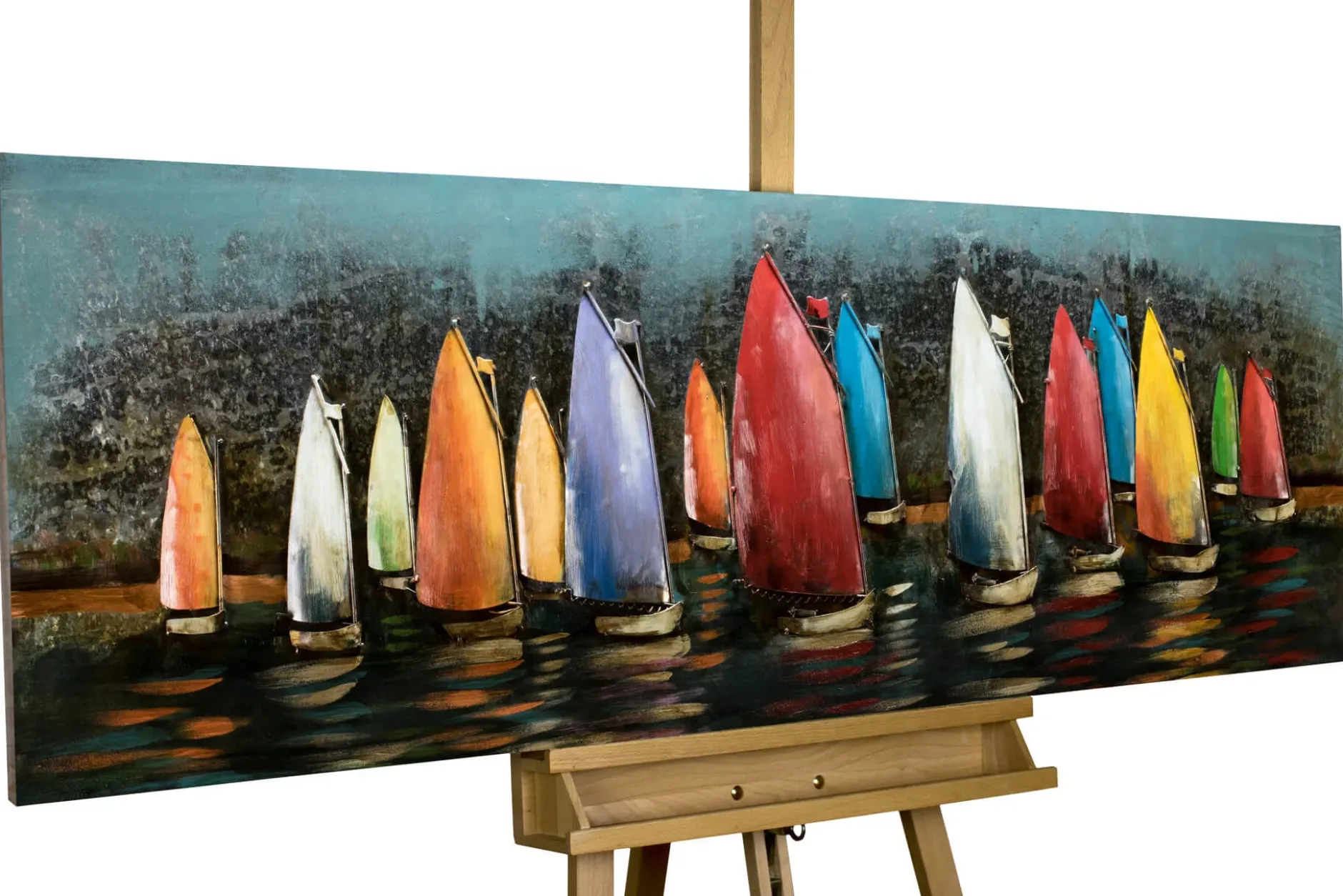 Metallbild 3D 'Speedy Boats' 144x44x5,5cm