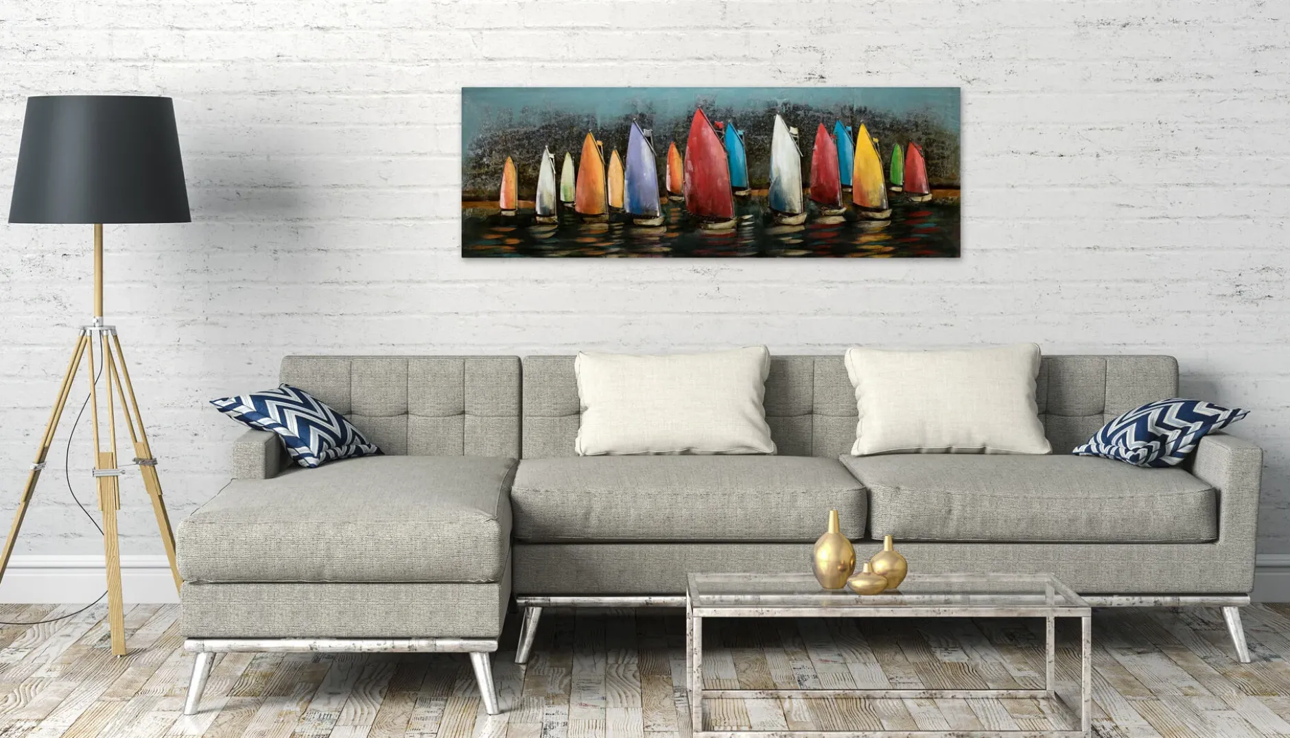 Metallbild 3D 'Speedy Boats' 144x44x5,5cm
