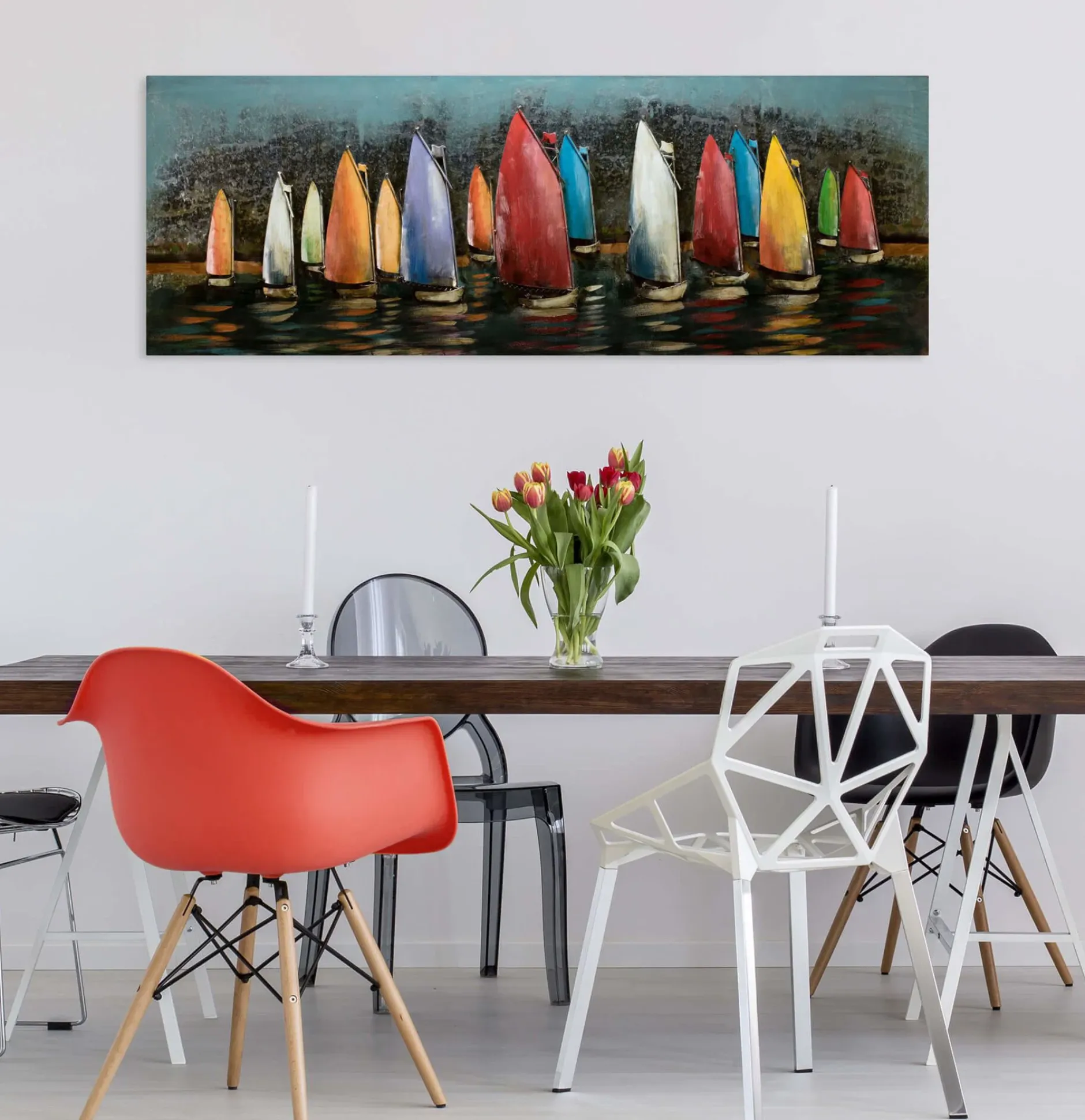 Metallbild 3D 'Speedy Boats' 144x44x5,5cm