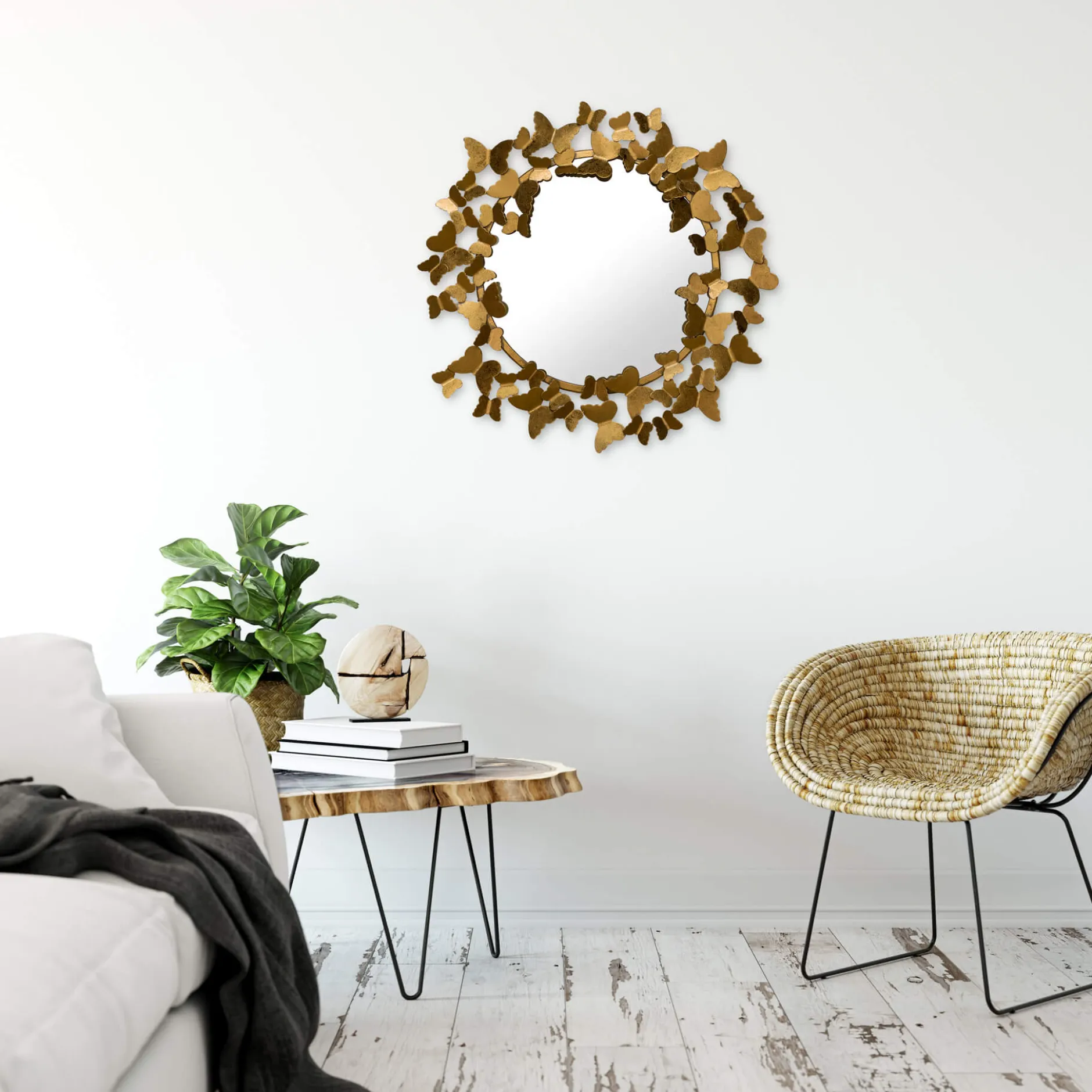 Metall Wandspiegel 'Gilded Butterflies' 63x63x4cm