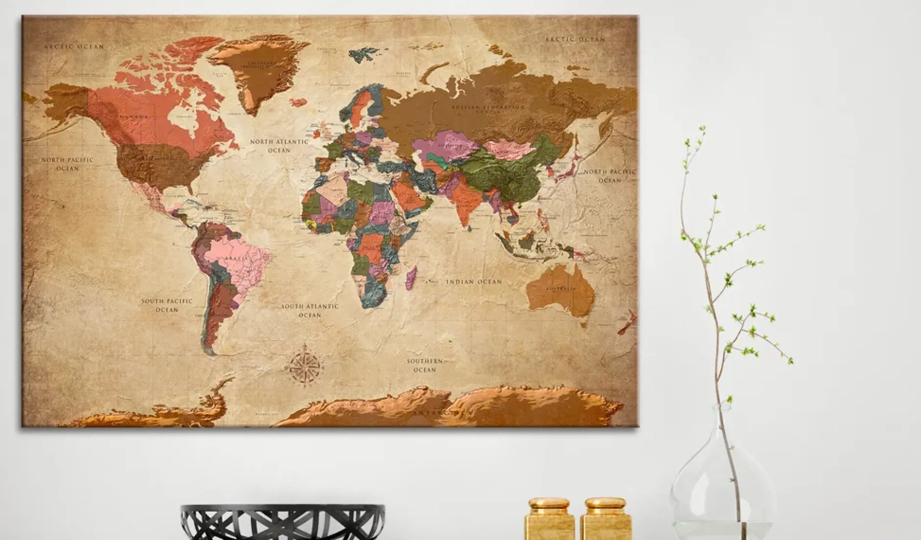 Pinnwand Bild 'World Map: Brown Elegance'