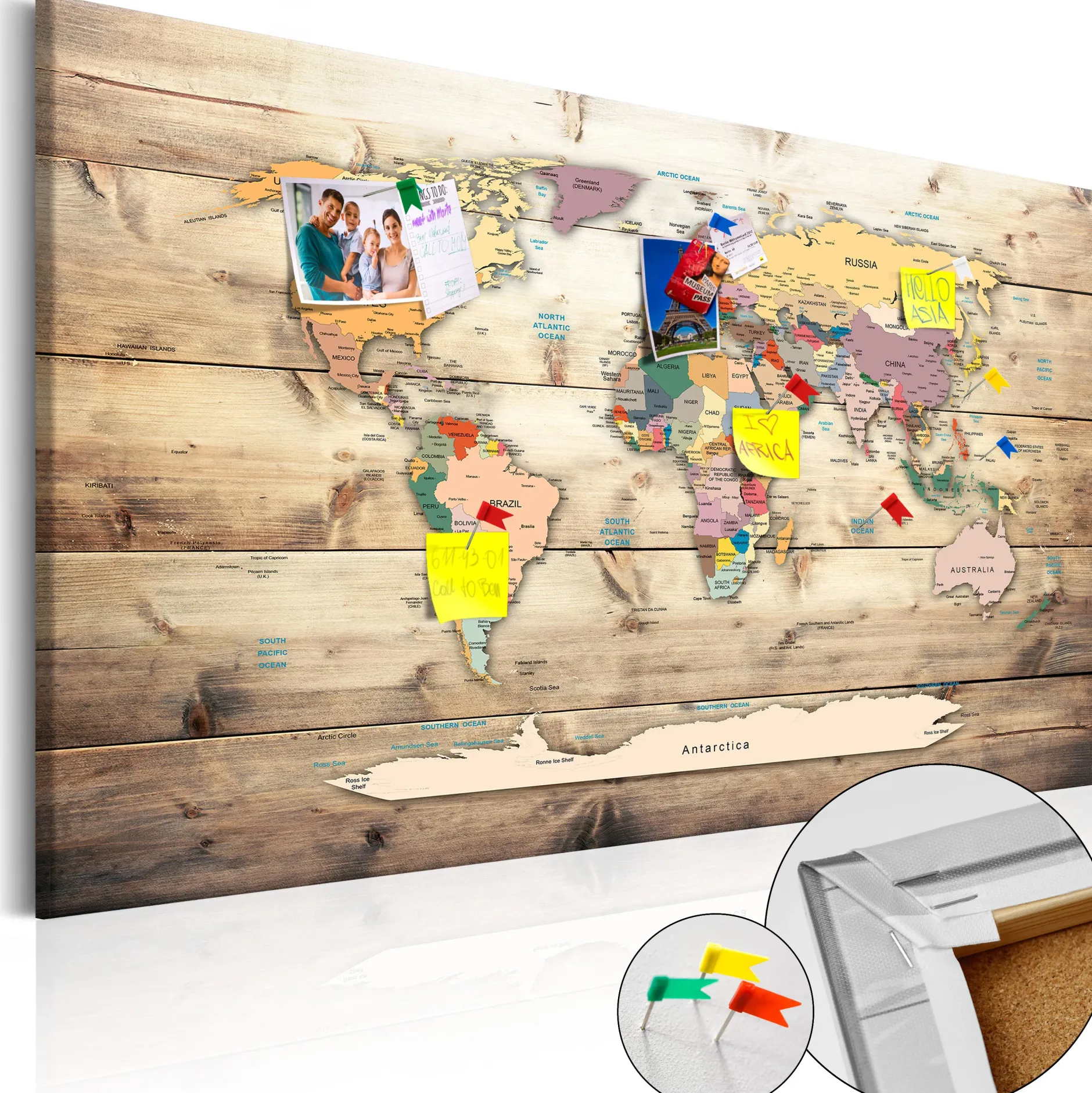 Pinnwand Bild 'World Map: Wooden Oceans'