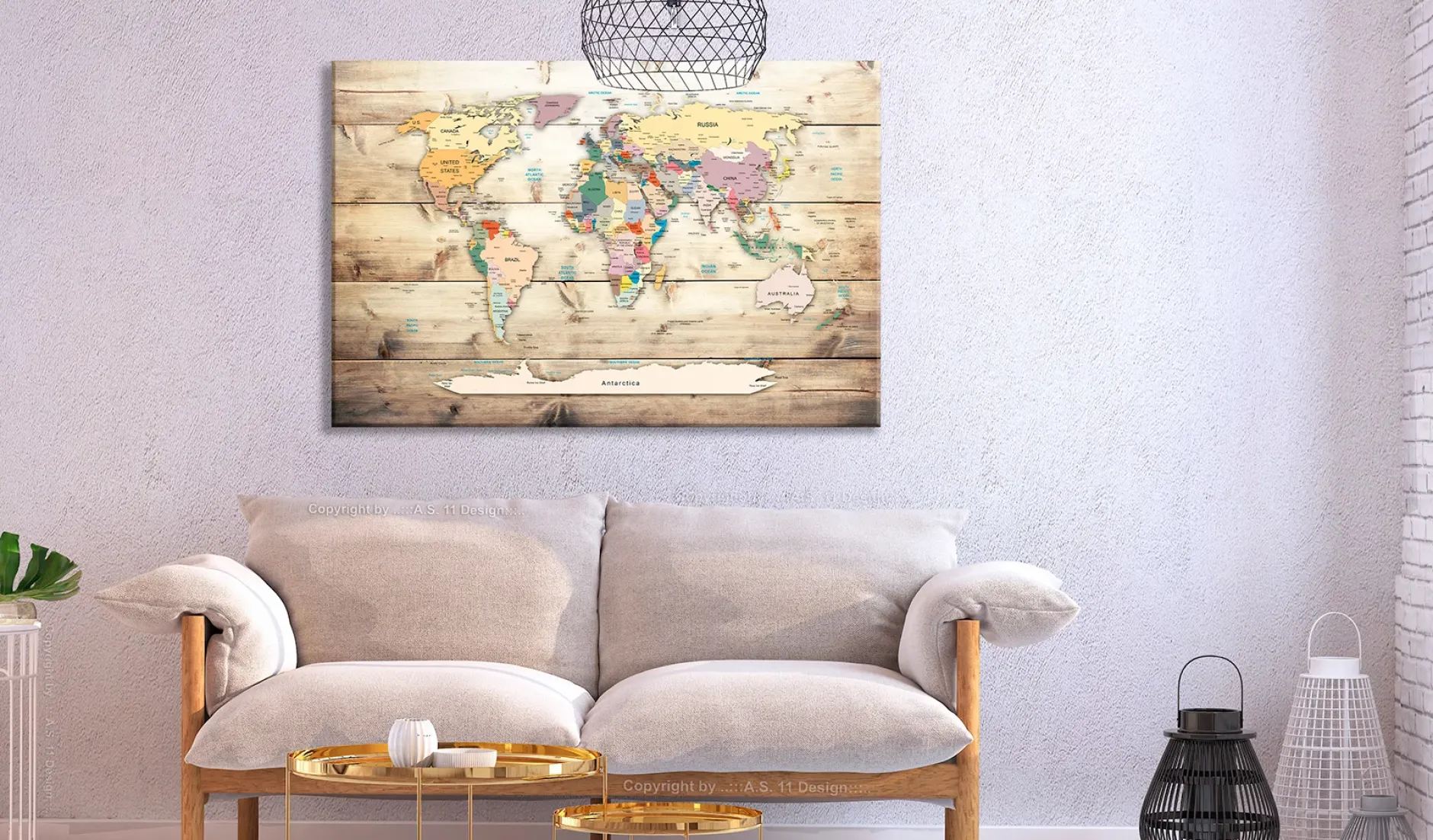 Pinnwand Bild 'World Map: Wooden Oceans'