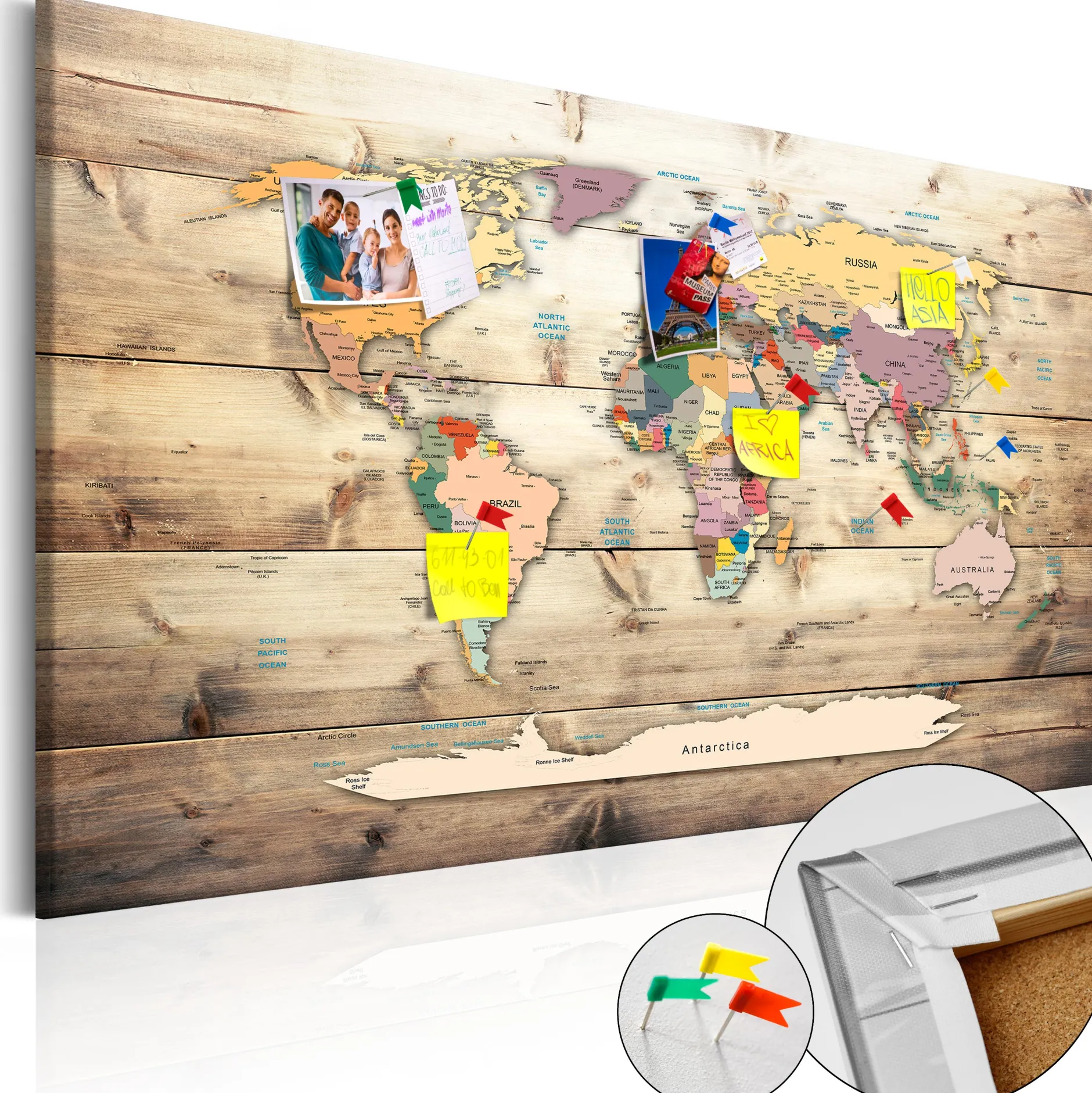 Pinnwand Bild 'World Map: Wooden Oceans'