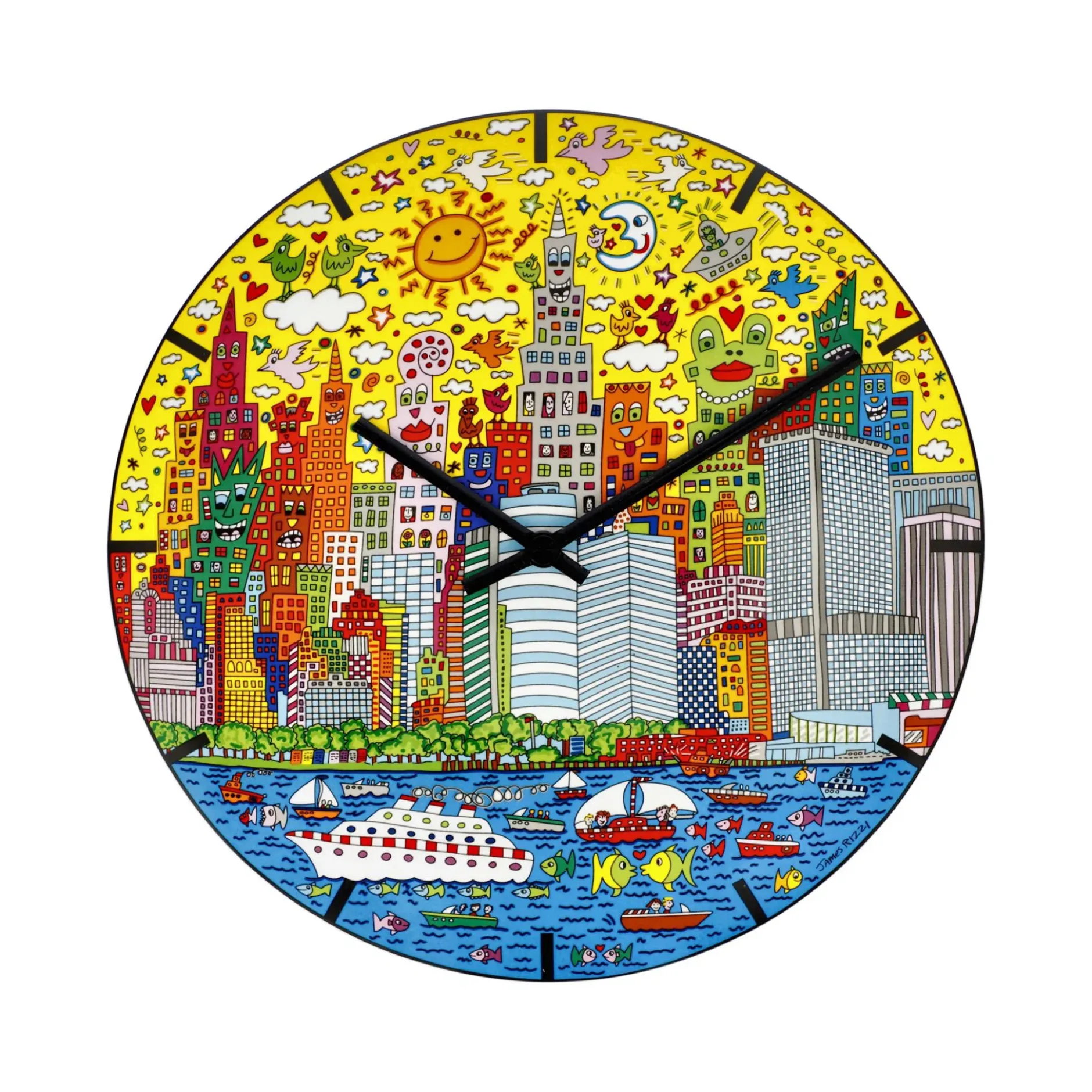 Porzellan Wanduhr 'Colorful Cityscape' von James Rizzi