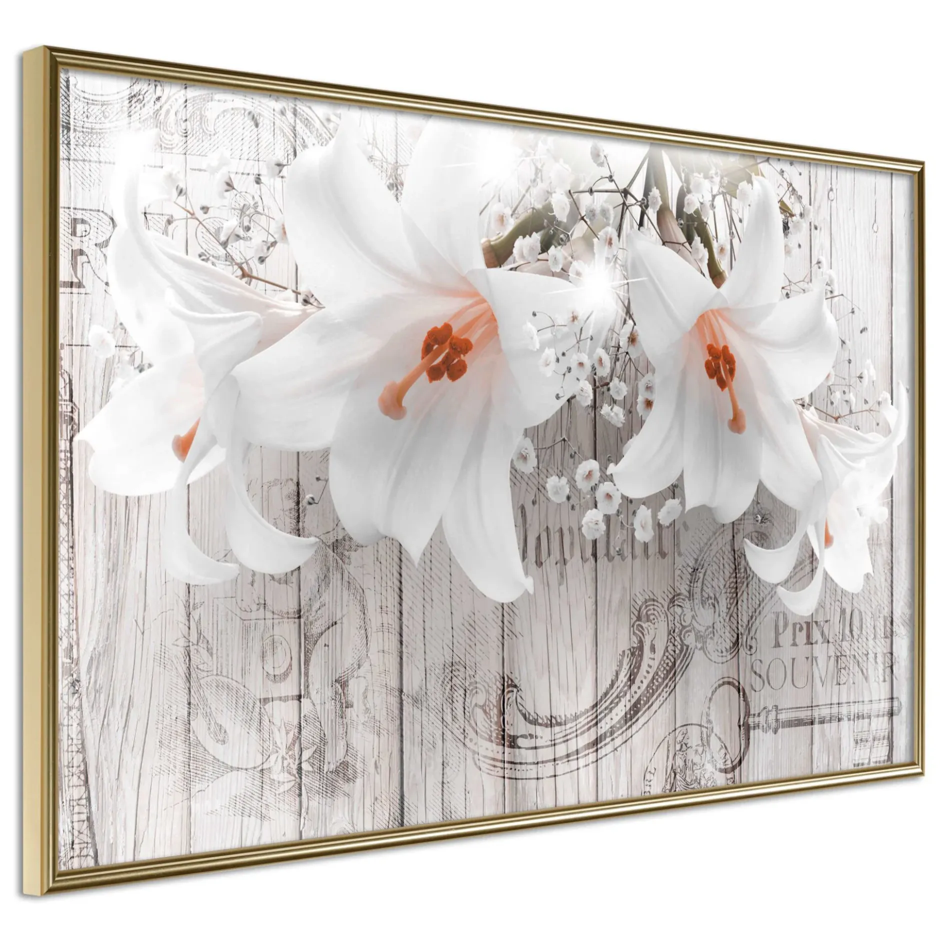 Poster 'Lilies on Wood'