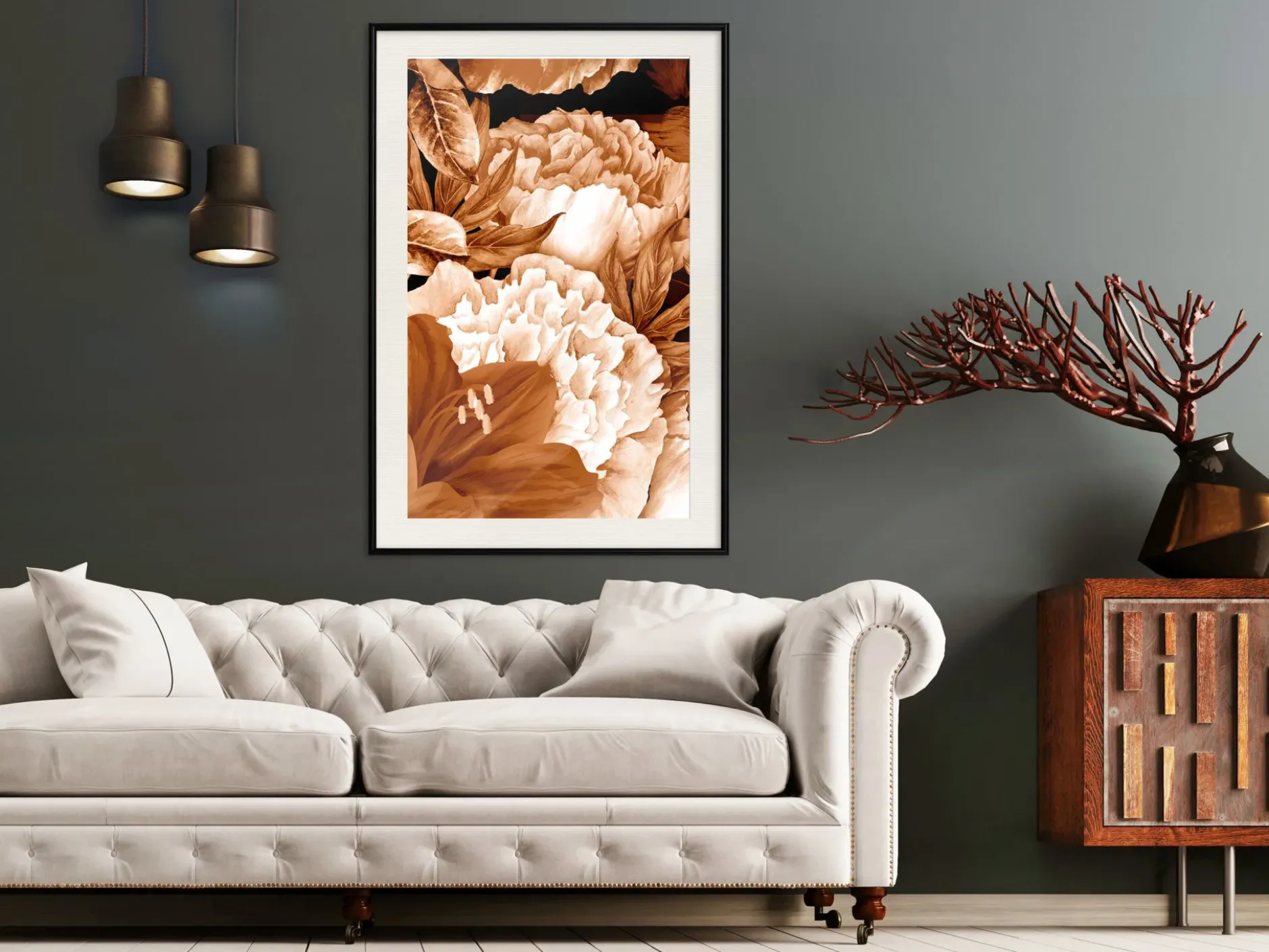 Poster 'Peonies in Sepia'