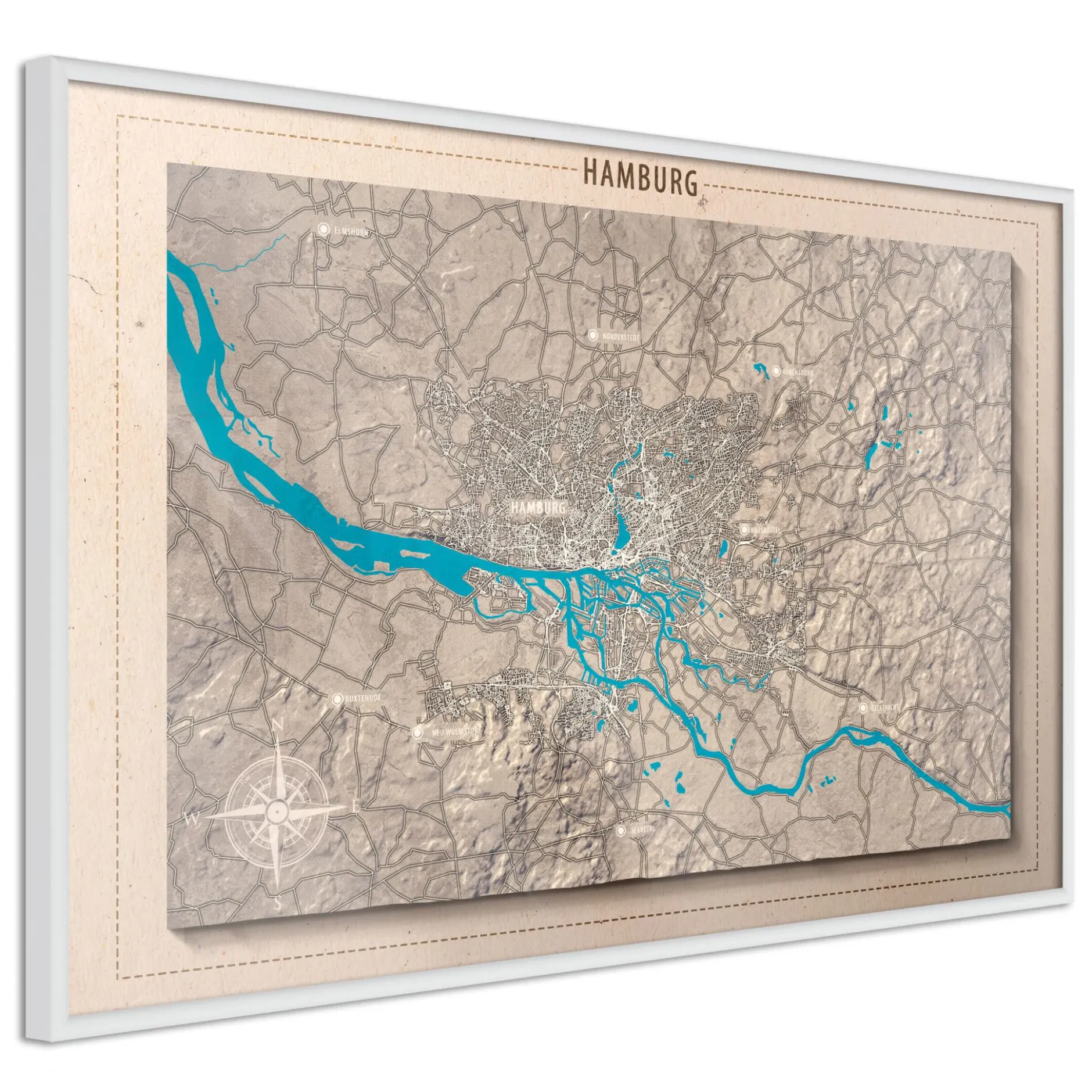 Poster 'Raised Relief Map: Hamburg'