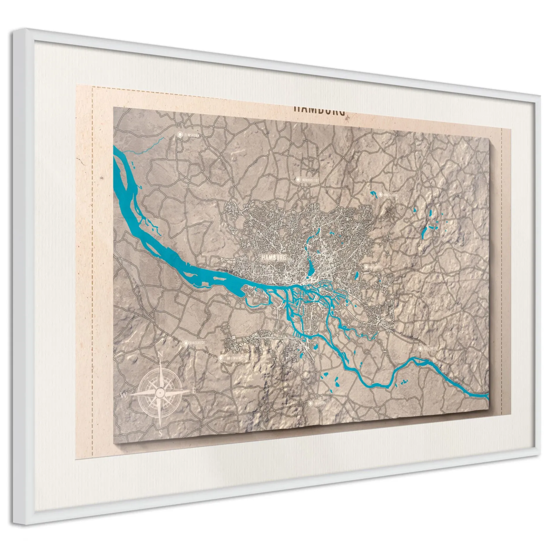 Poster 'Raised Relief Map: Hamburg'