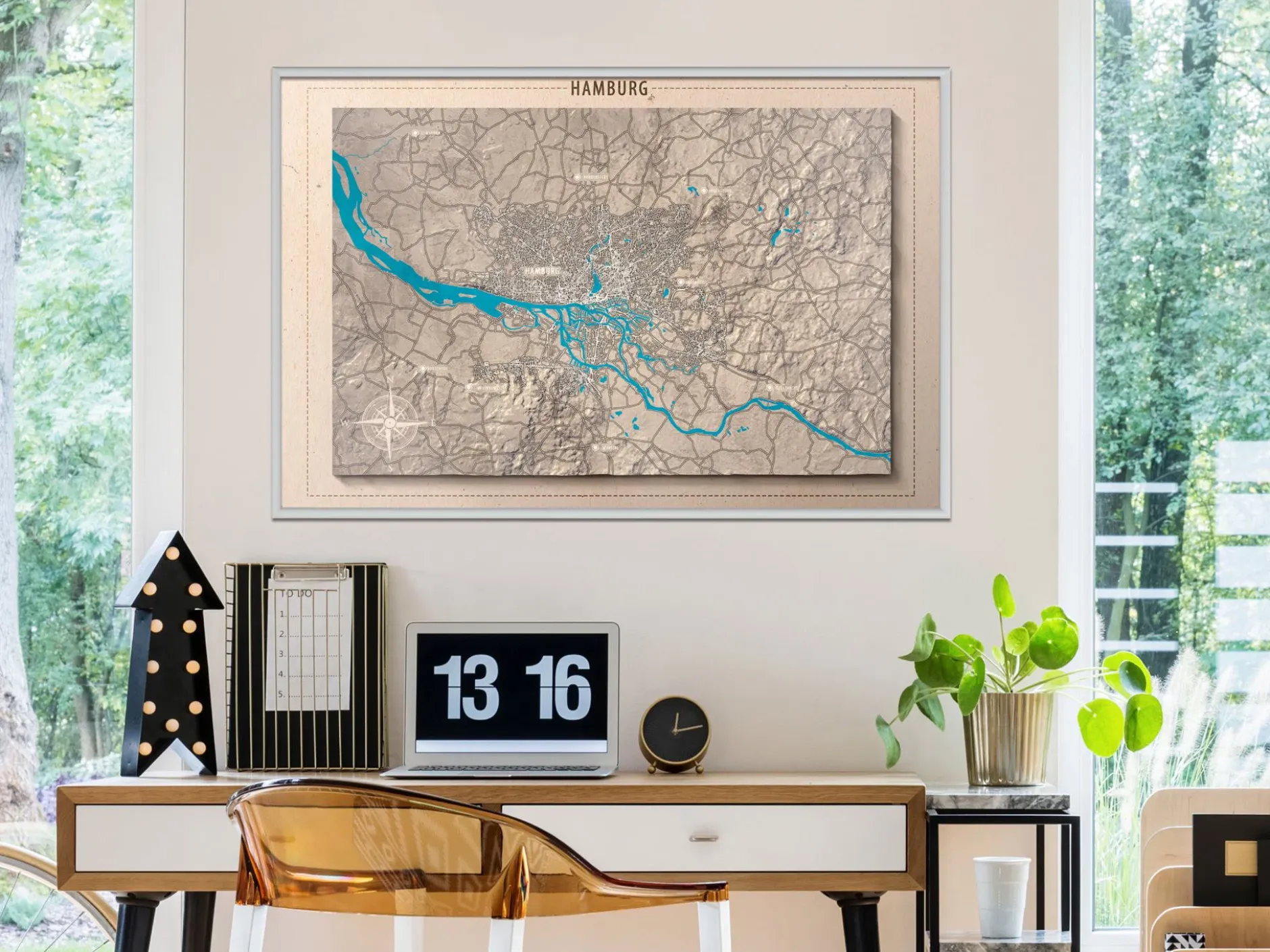 Poster 'Raised Relief Map: Hamburg'