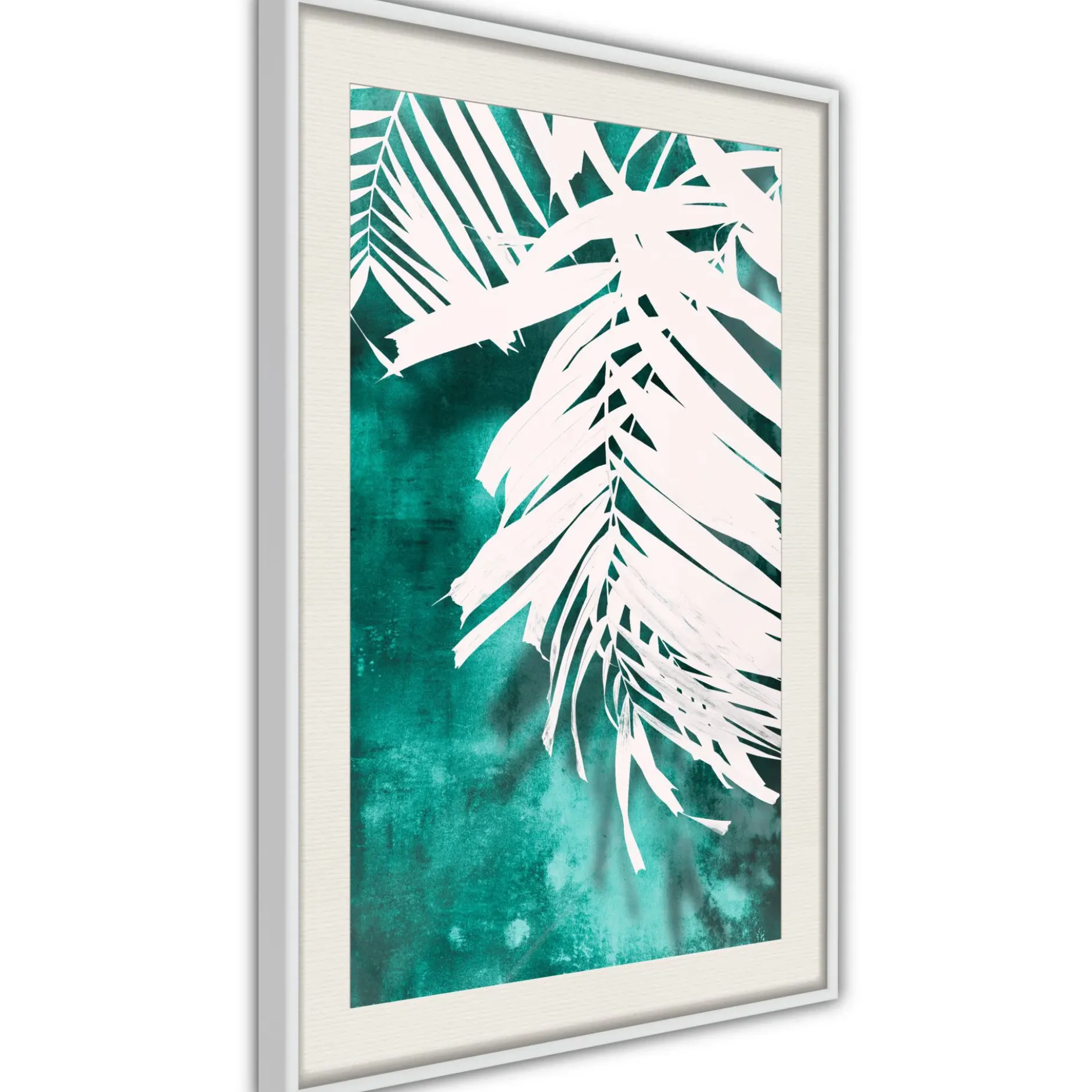 Poster 'White Palm on Teal Background'