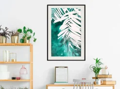 Poster 'White Palm on Teal Background'