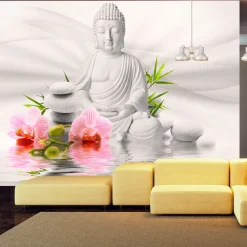 Selbstklebende Tapete 'Buddha and two orchids'