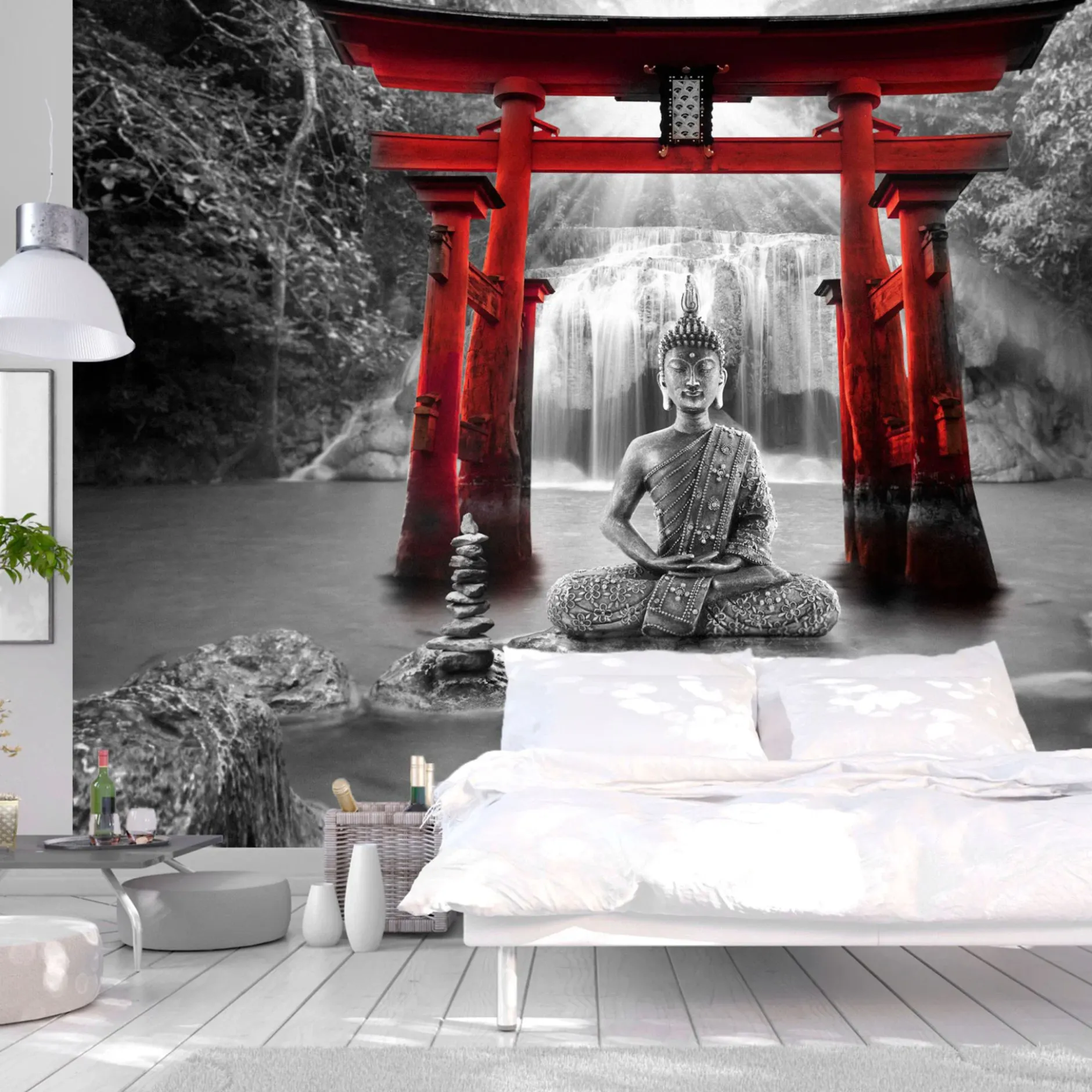 Selbstklebende Tapete 'Buddha Smile (Red)'