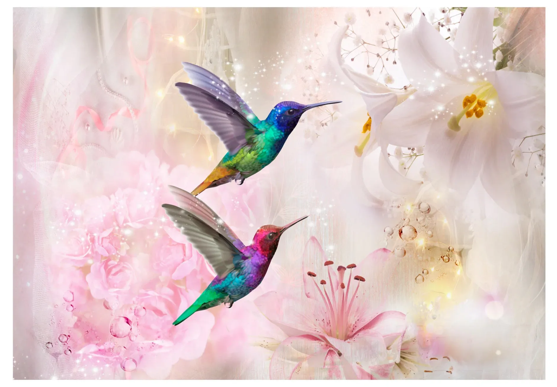 Selbstklebende Tapete 'Colourful Hummingbirds (Pink)'