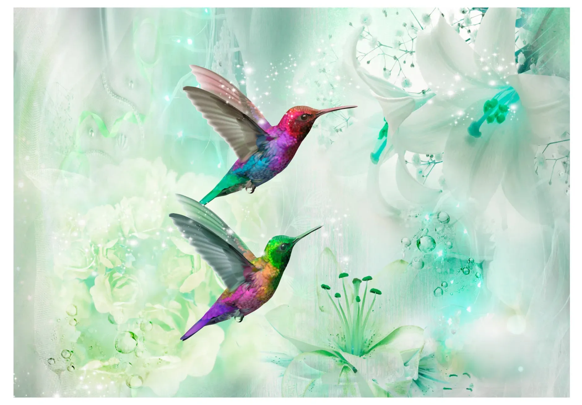 Selbstklebende Tapete 'Colourful Hummingbirds (Green)'