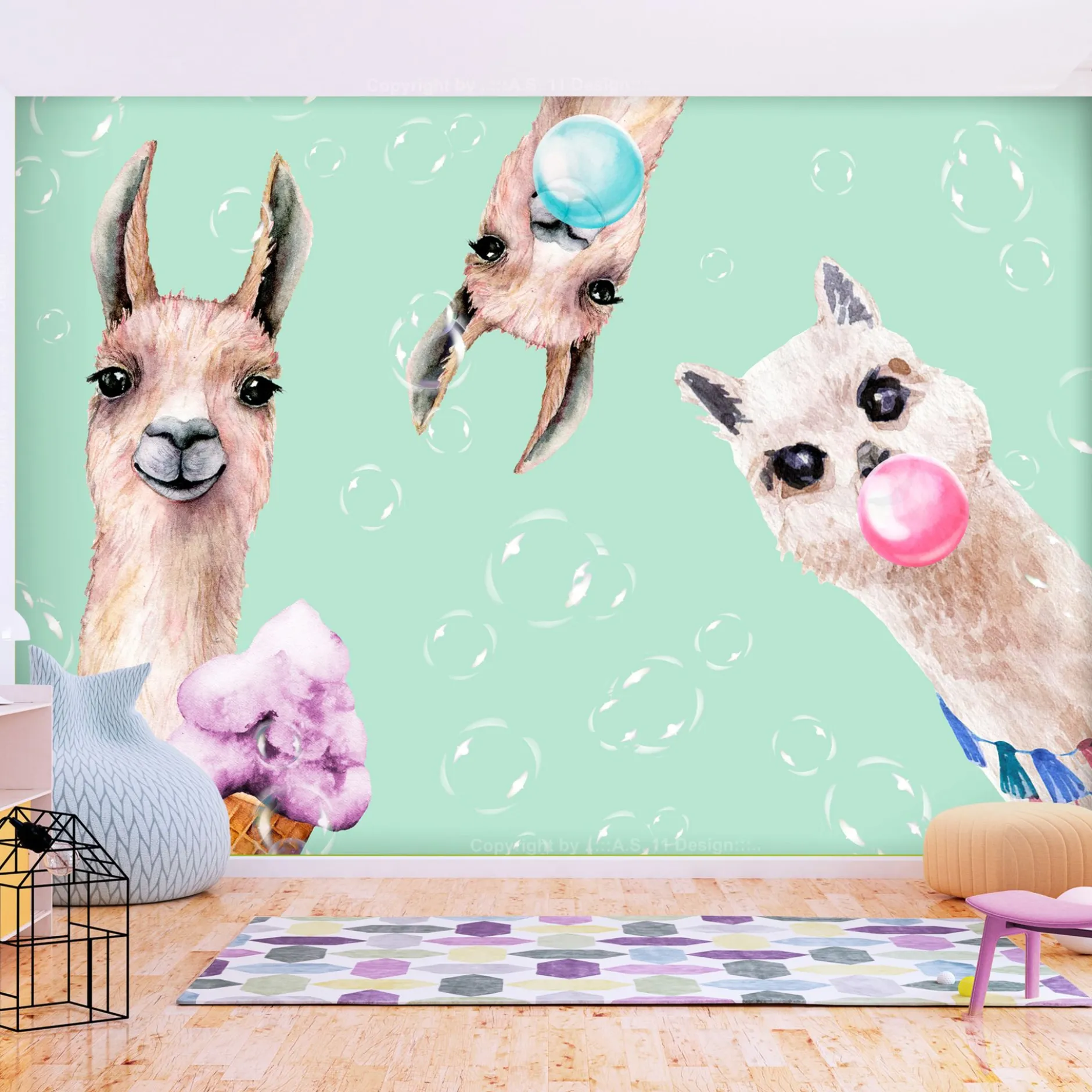 Selbstklebende Tapete 'Crazy Llamas'