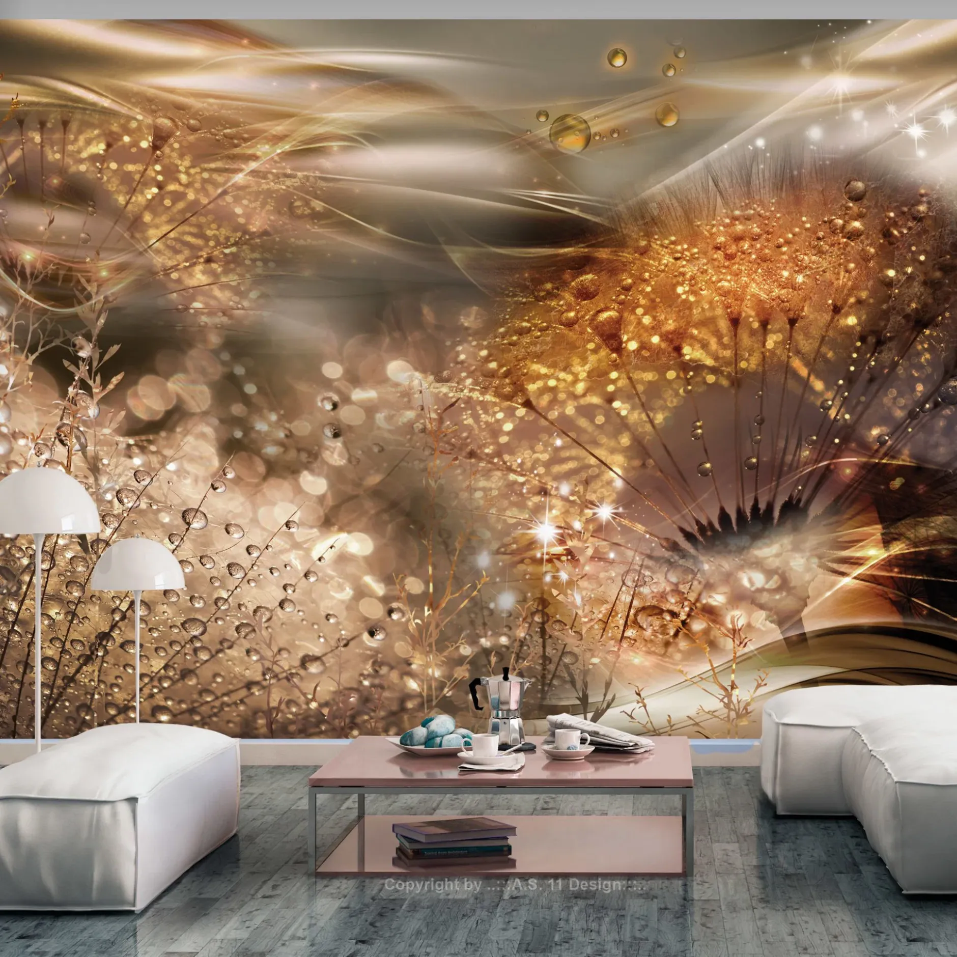 Selbstklebende Tapete 'Dandelions' World (Gold)'