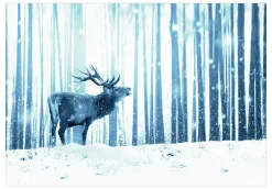 Selbstklebende Tapete 'Deer in the Snow (Blue)'