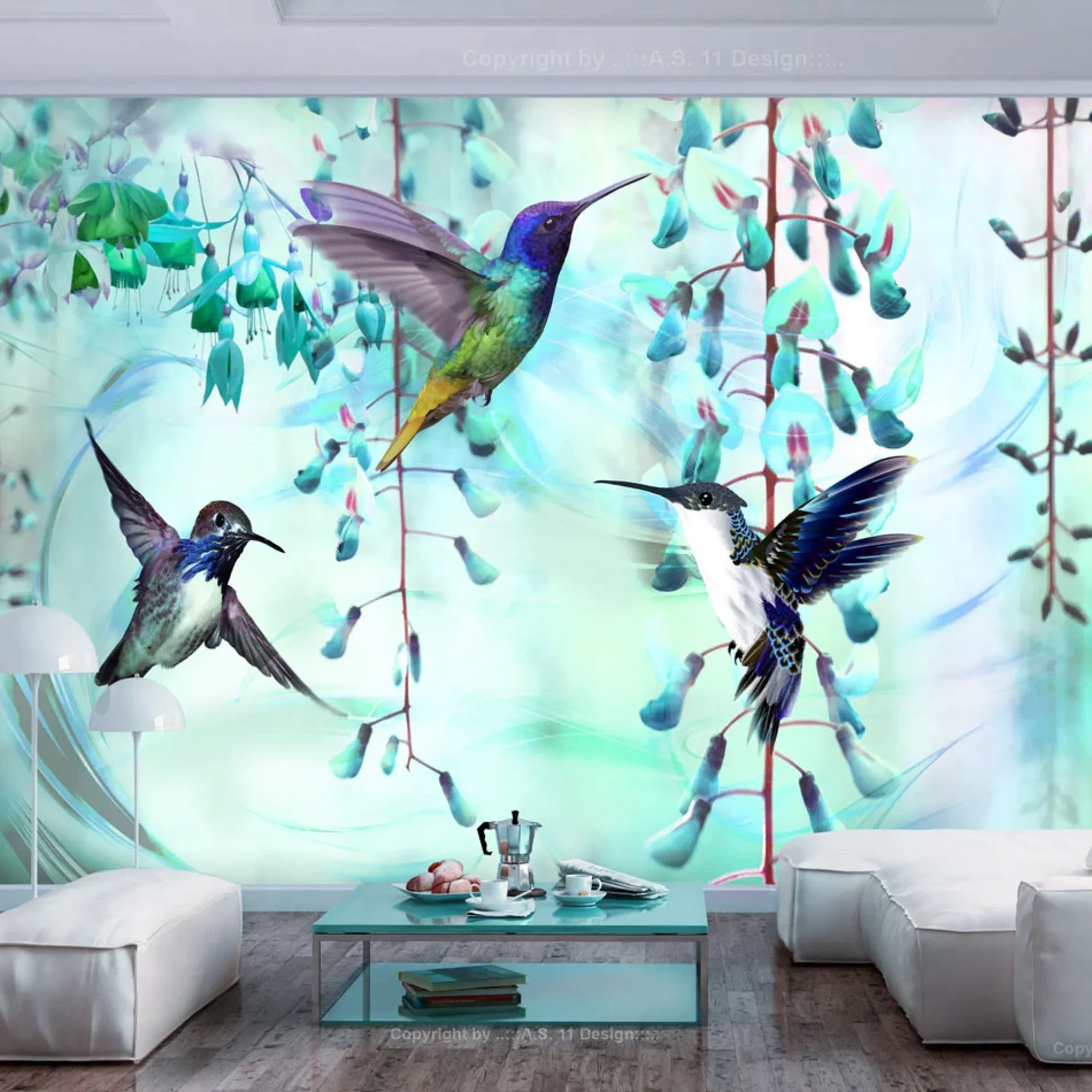 Selbstklebende Tapete 'Flying Hummingbirds (Green)'