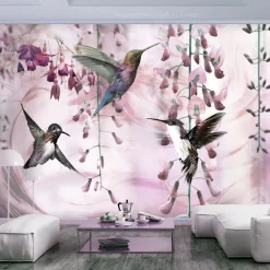 Selbstklebende Tapete 'Flying Hummingbirds (Pink)'