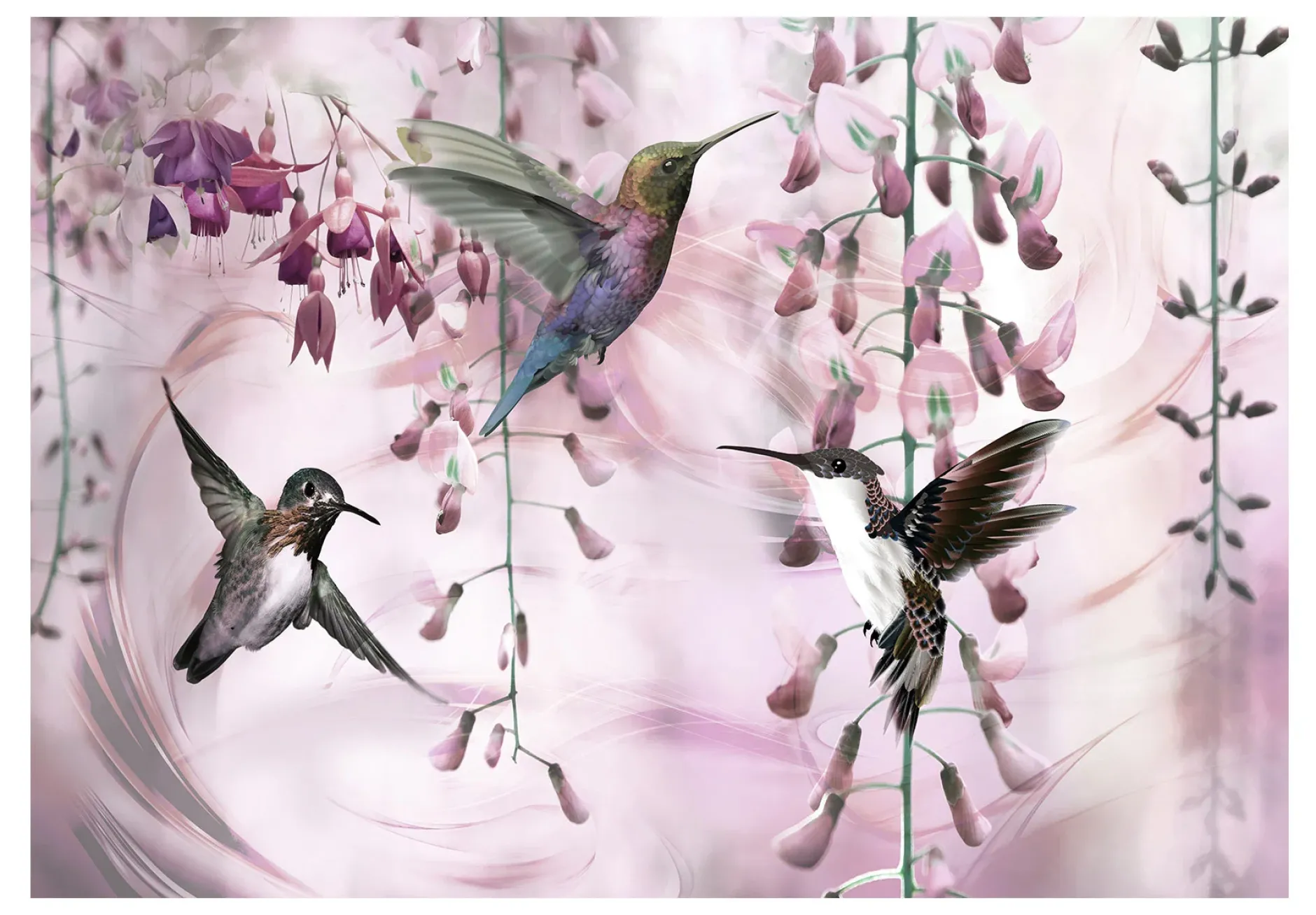 Selbstklebende Tapete 'Flying Hummingbirds (Pink)'