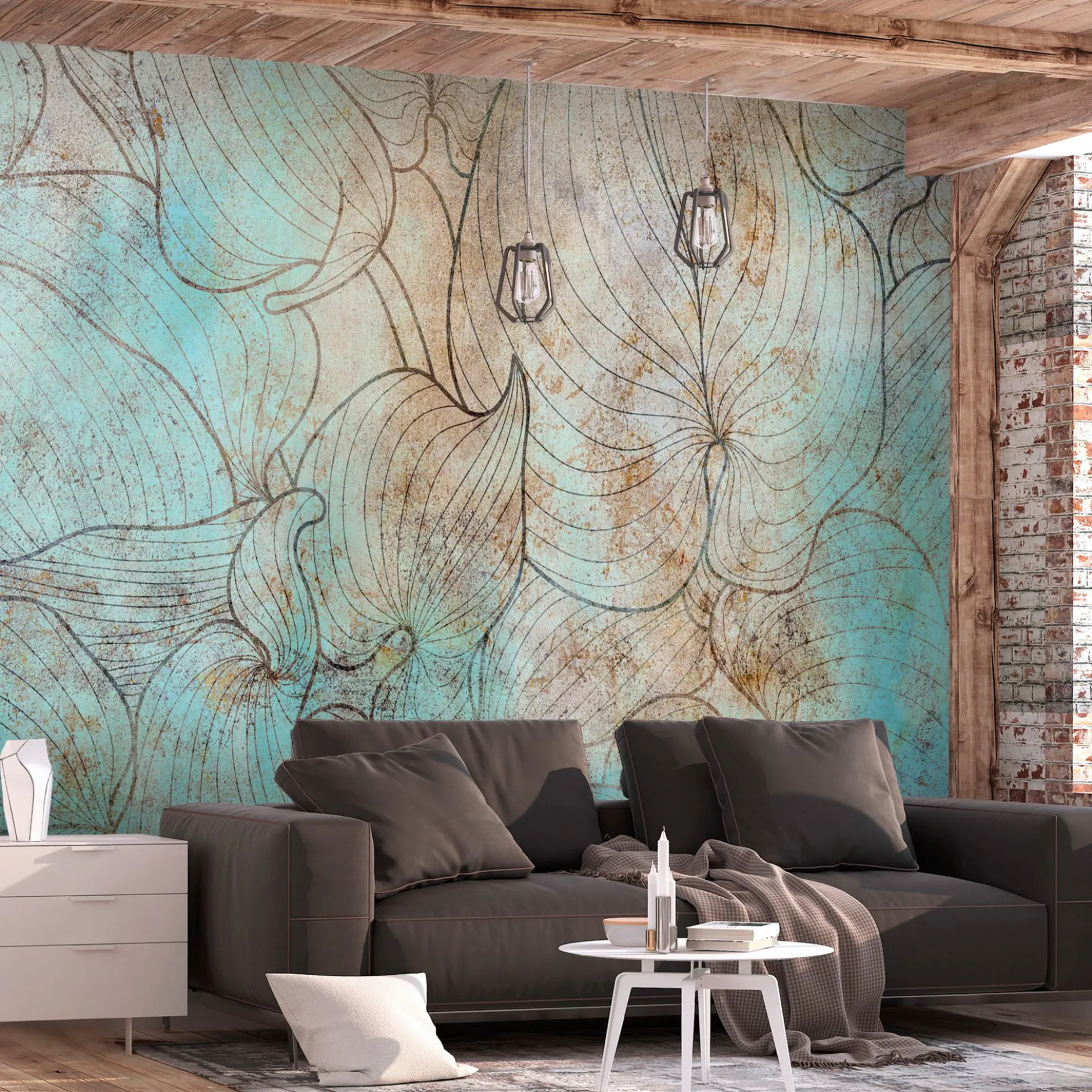 Selbstklebende Tapete 'Leaves in Blue'