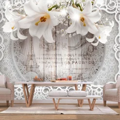 Selbstklebende Tapete 'Lilies and Wooden Background'