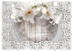 Selbstklebende Tapete 'Lilies and Wooden Background'