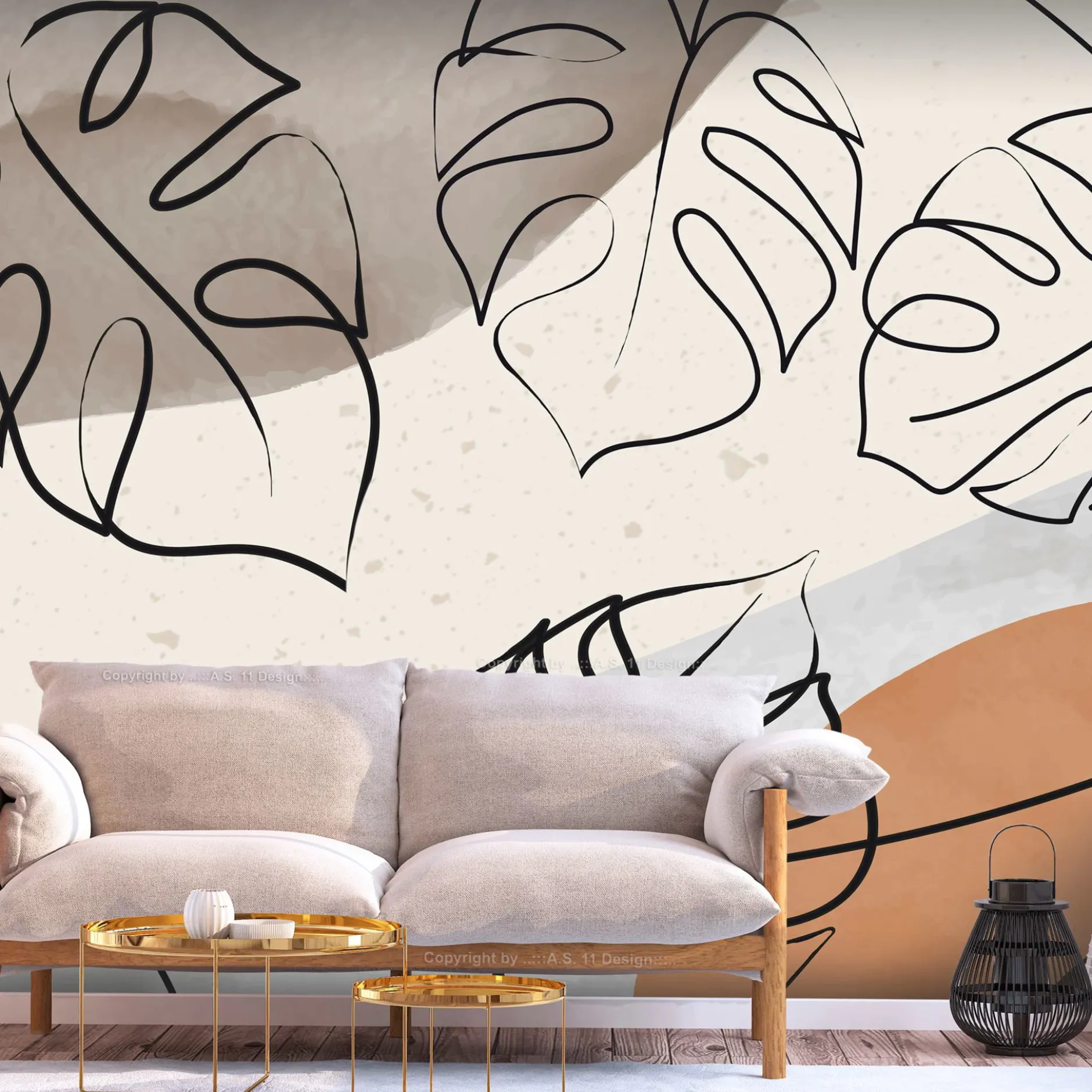 Selbstklebende Tapete 'Minimalistic Monstera Leaves'