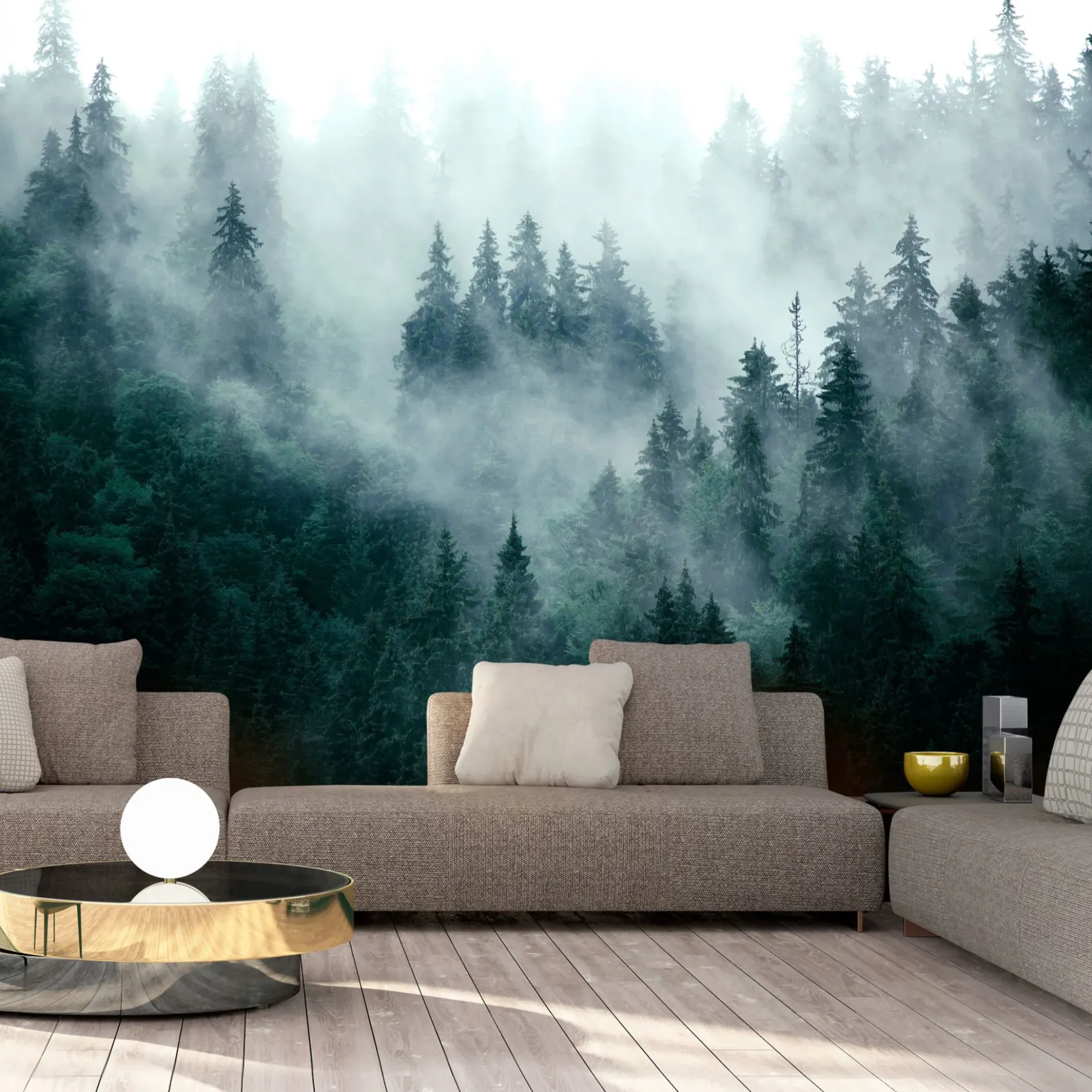 Selbstklebende Tapete 'Mountain Forest (Dark Green)'
