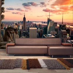 Selbstklebende Tapete 'New York: The skyscrapers and sunset'