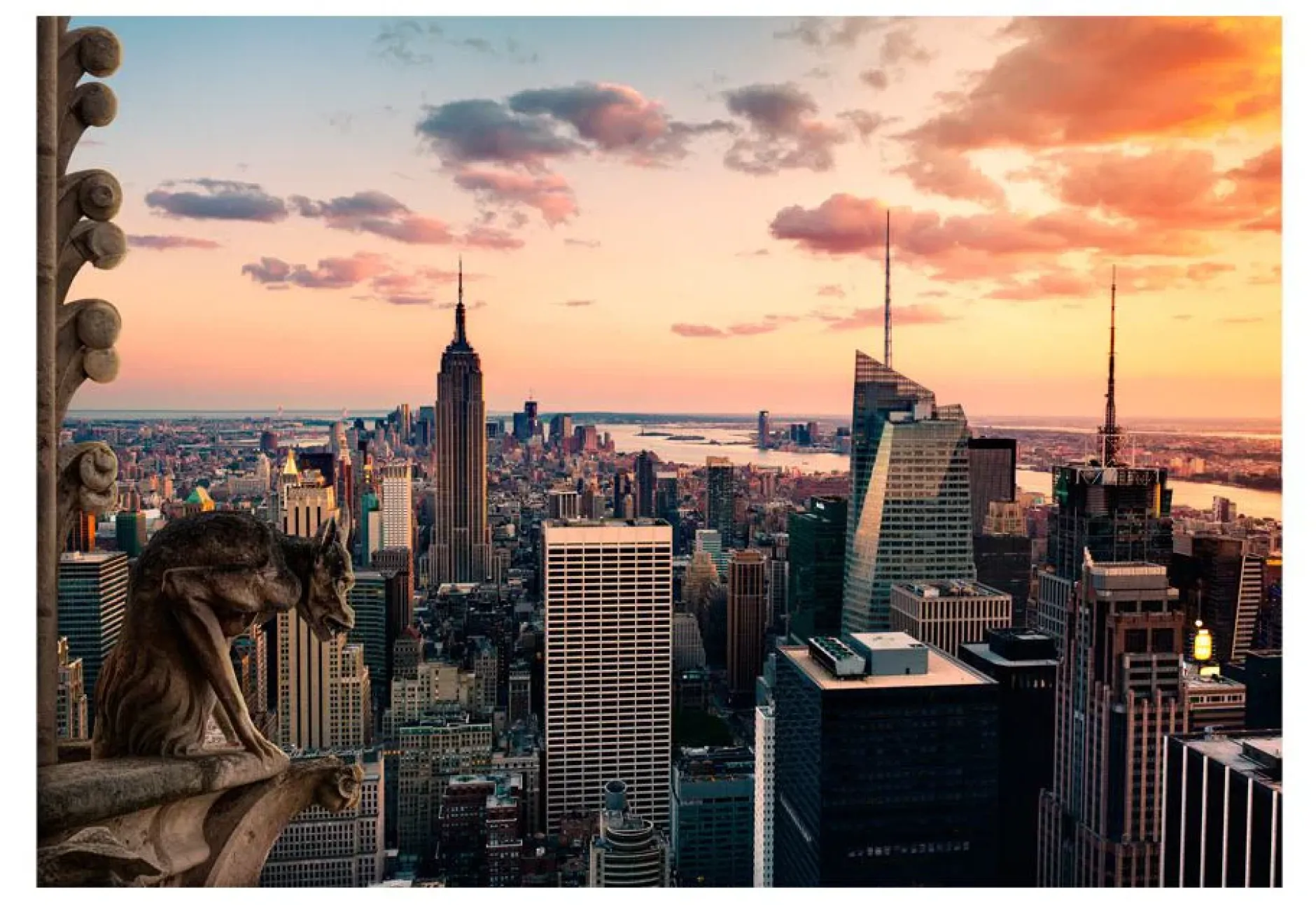 Selbstklebende Tapete 'New York: The skyscrapers and sunset'