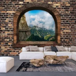 Selbstklebende Tapete 'Stony Window: Mountains'